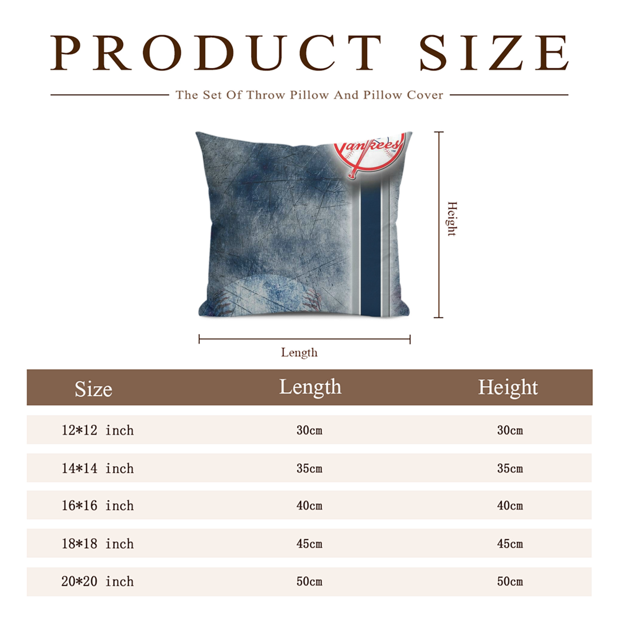 New York Yankees 150 Soft Polyester Pillow Cover With Insert – Double-Sided Design, Invisible Zipper, Durable & Breathable – Easy Care Cushion Set