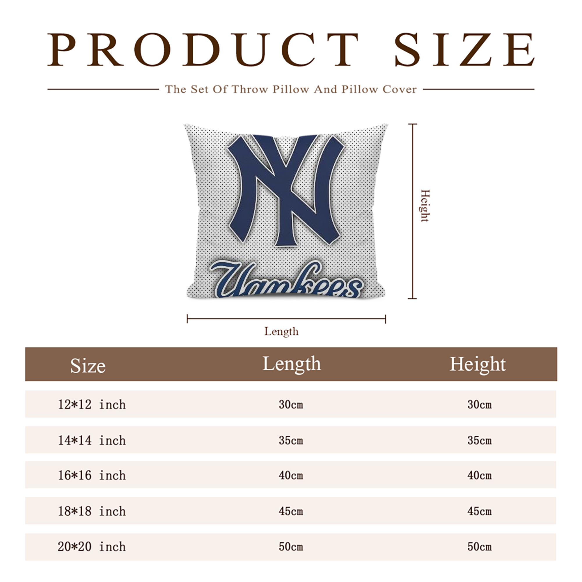 New York Yankees 192 Soft Polyester Pillow Cover With Insert – Double-Sided Design, Invisible Zipper, Durable & Breathable – Easy Care Cushion Set