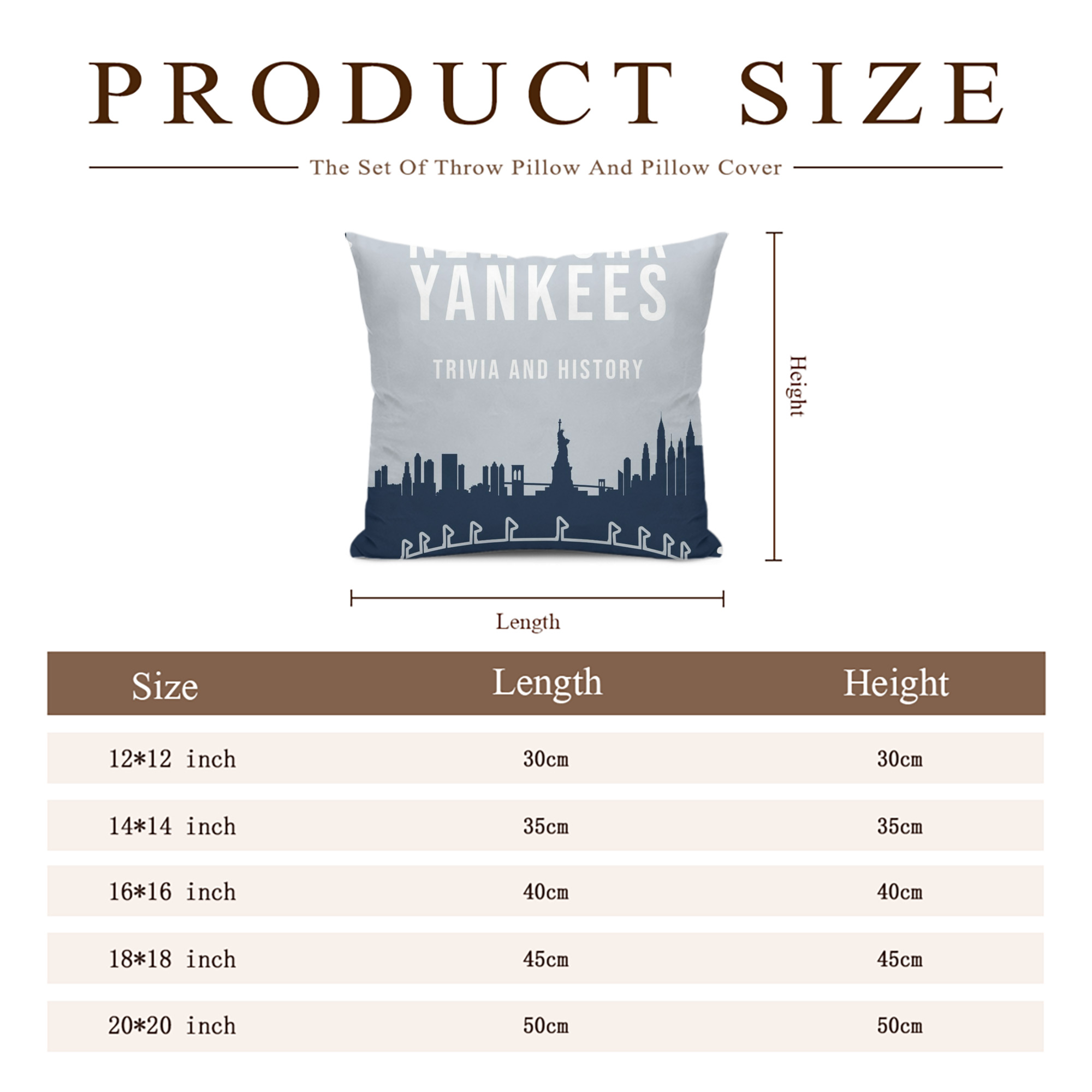 New York Yankees 141 Soft Polyester Pillow Cover With Insert – Double-Sided Design, Invisible Zipper, Durable & Breathable – Easy Care Cushion Set