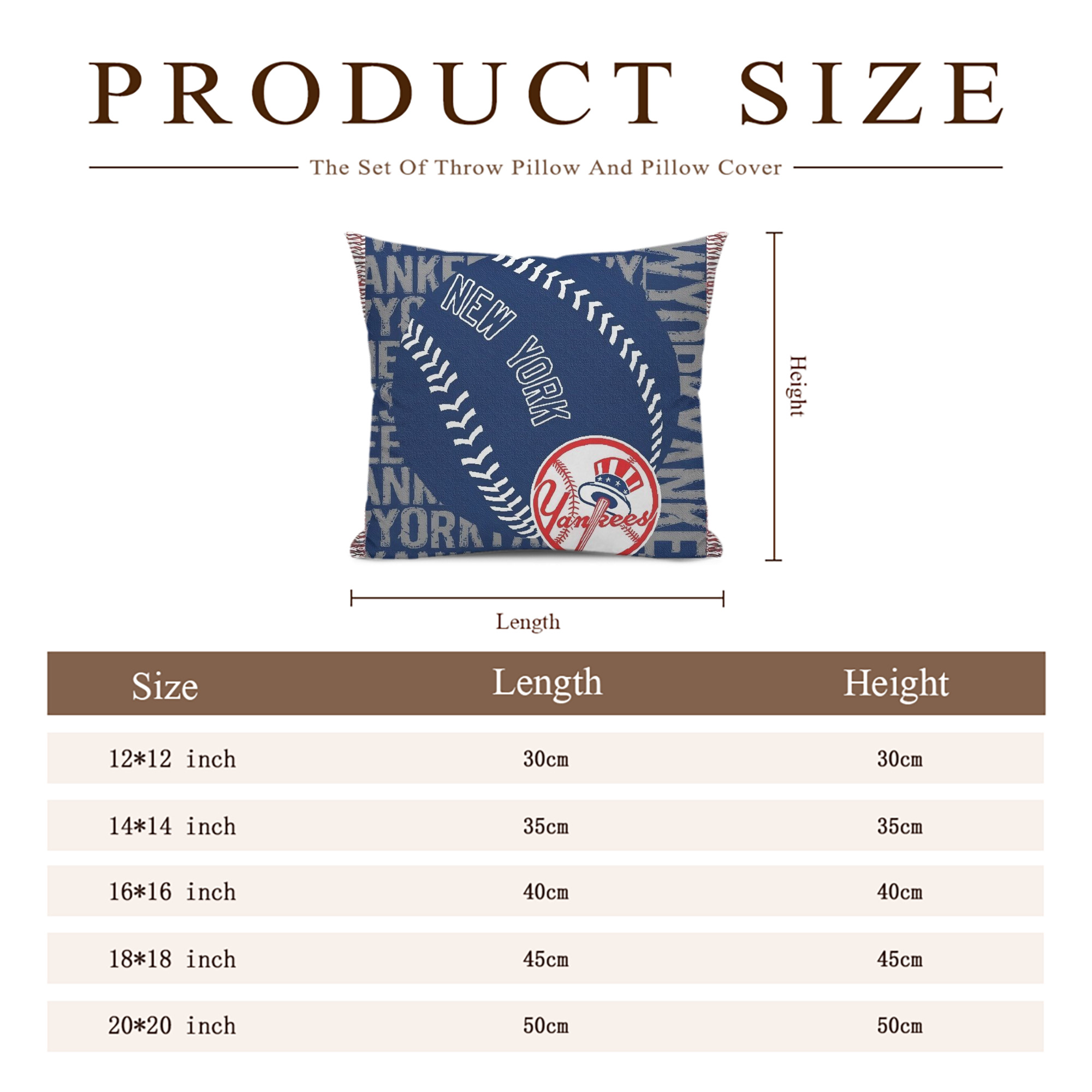 New York Yankees 198 Soft Polyester Pillow Cover With Insert – Double-Sided Design, Invisible Zipper, Durable & Breathable – Easy Care Cushion Set