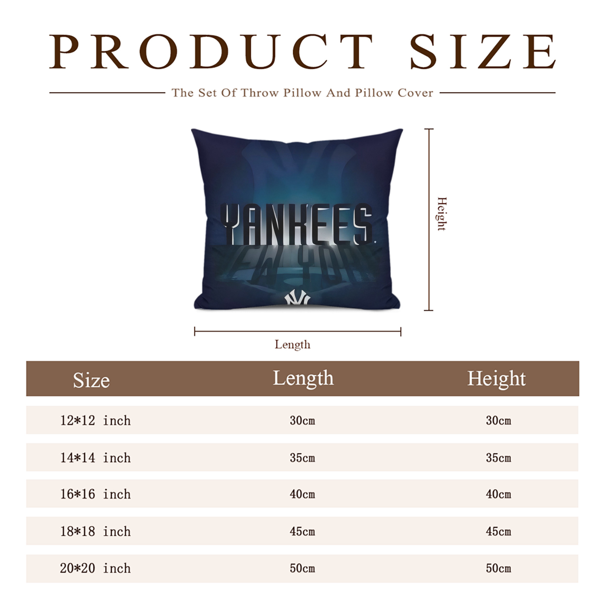 New York Yankees 160 Soft Polyester Pillow Cover With Insert – Double-Sided Design, Invisible Zipper, Durable & Breathable – Easy Care Cushion Set