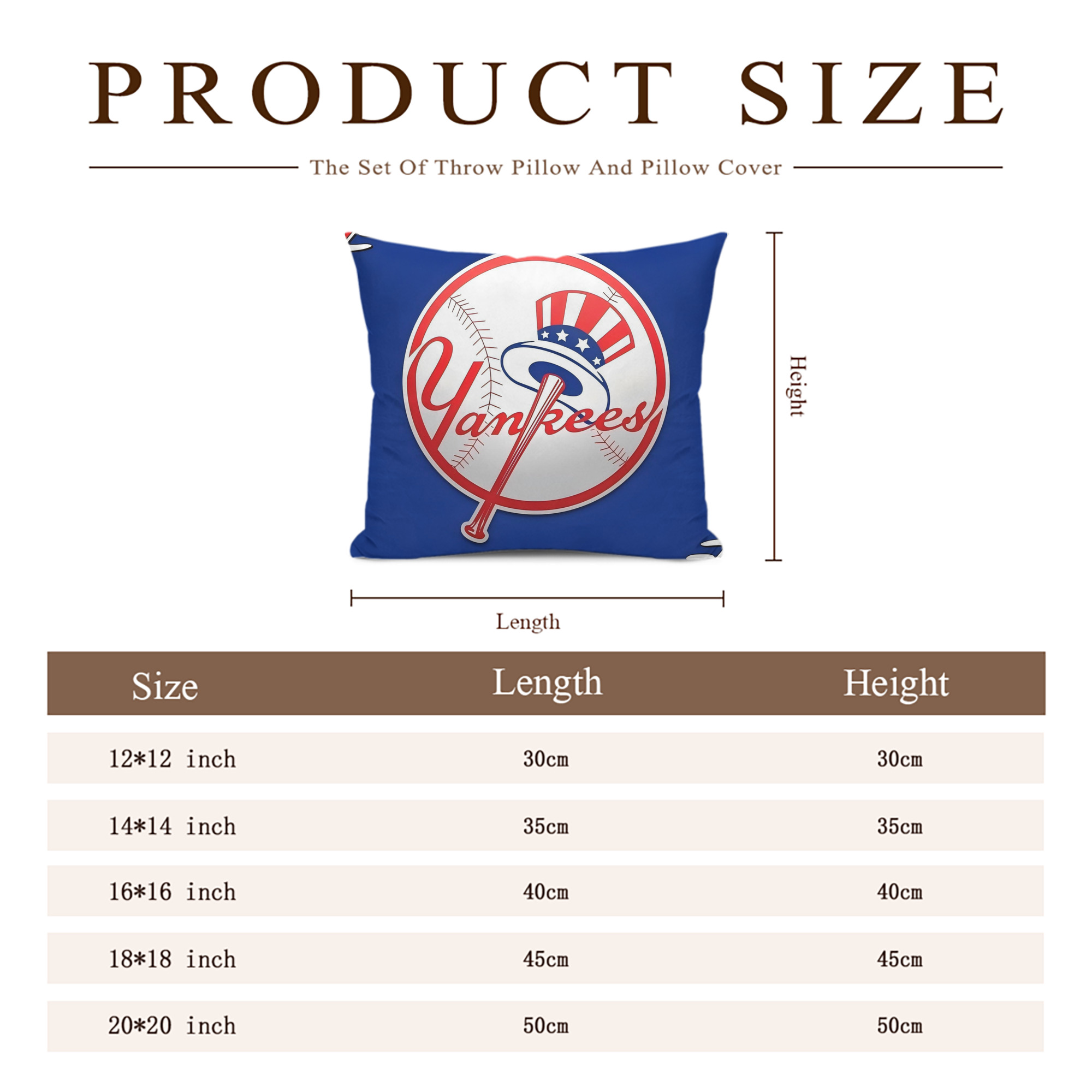 New York Yankees 203 Soft Polyester Pillow Cover With Insert – Double-Sided Design, Invisible Zipper, Durable & Breathable – Easy Care Cushion Set