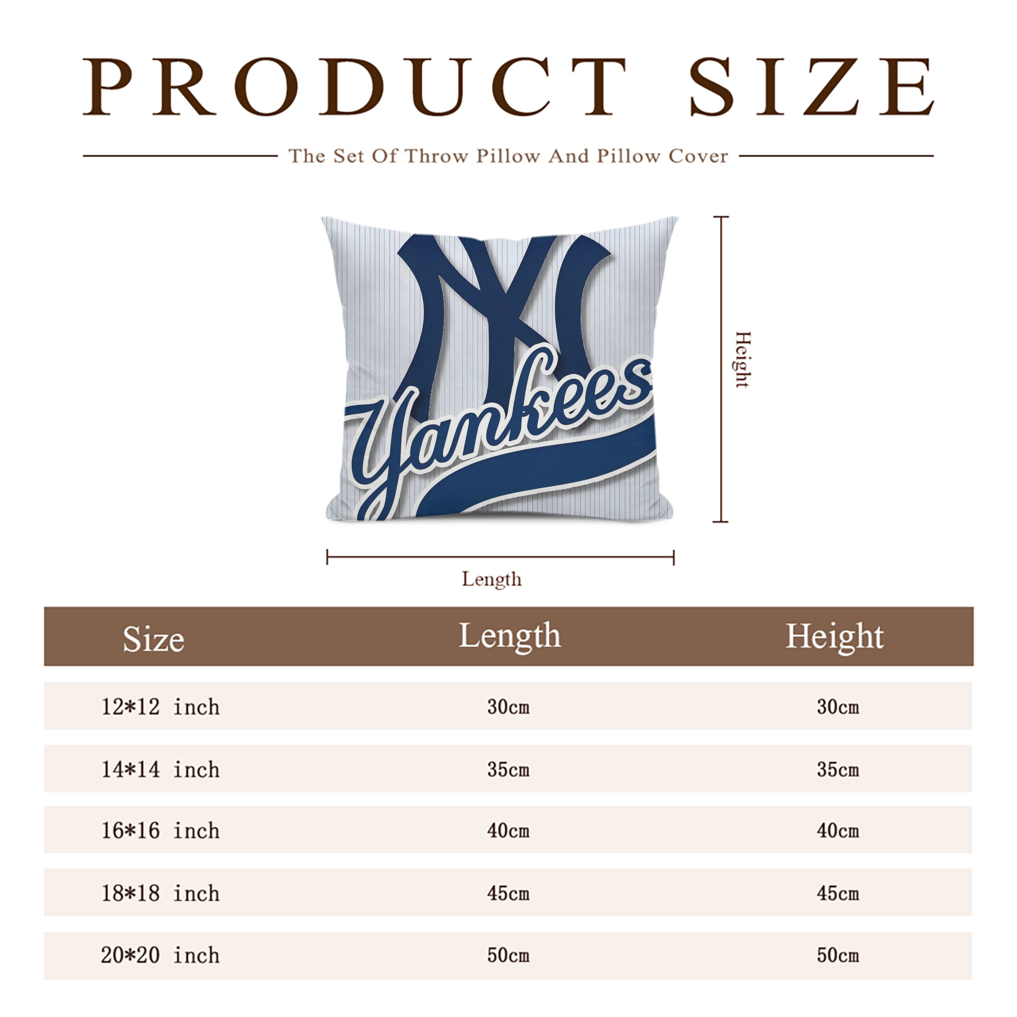 New York Yankees 151 Soft Polyester Pillow Cover With Insert – Double-Sided Design, Invisible Zipper, Durable & Breathable – Easy Care Cushion Set