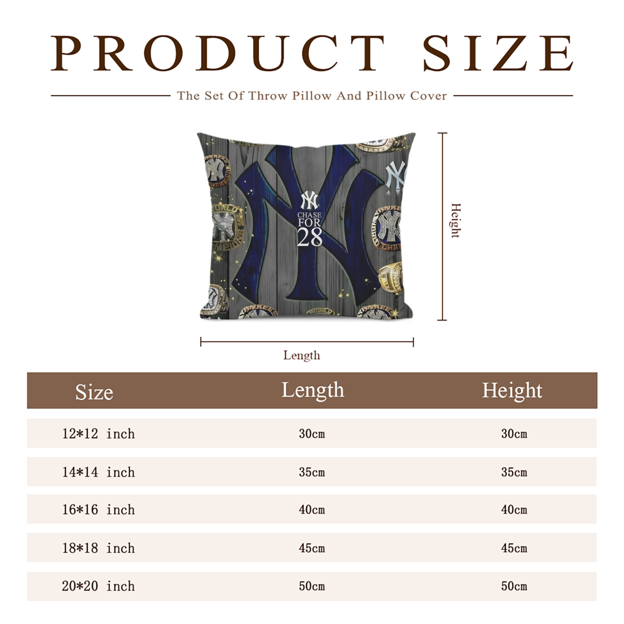 New York Yankees 209 Soft Polyester Pillow Cover With Insert – Double-Sided Design, Invisible Zipper, Durable & Breathable – Easy Care Cushion Set