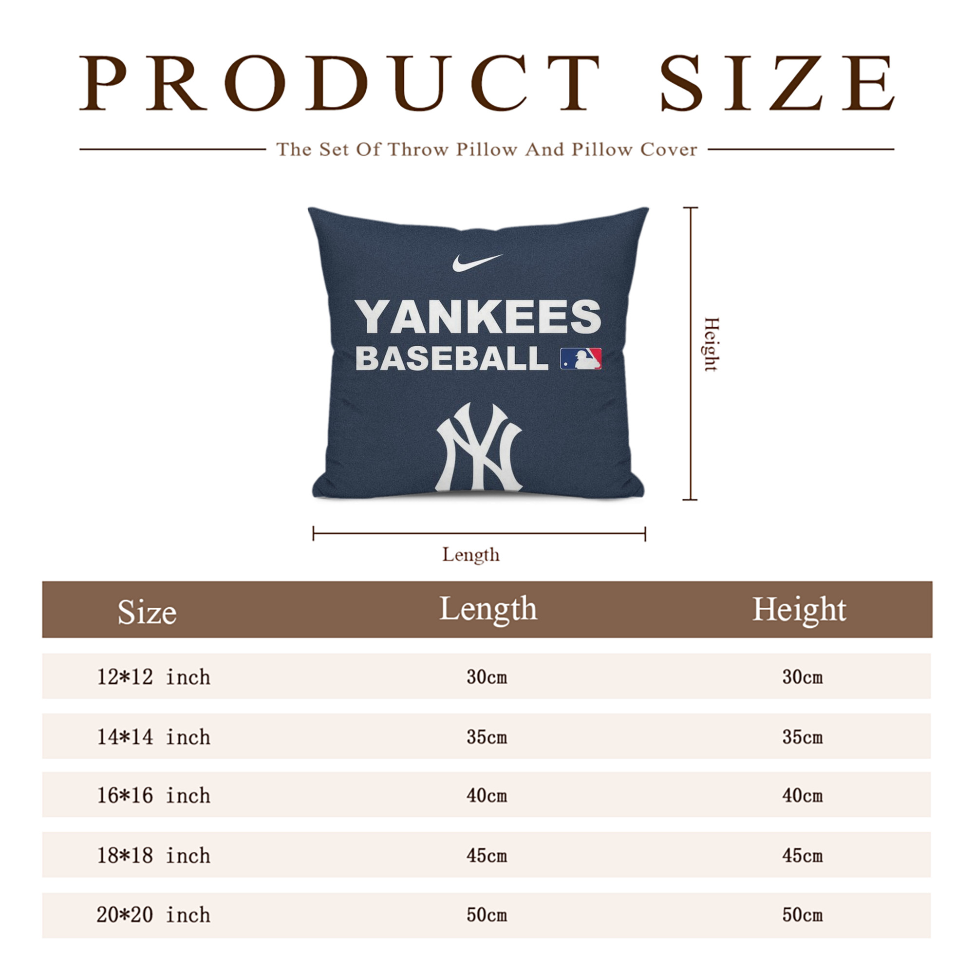New York Yankees 214 Soft Polyester Pillow Cover With Insert – Double-Sided Design, Invisible Zipper, Durable & Breathable – Easy Care Cushion Set