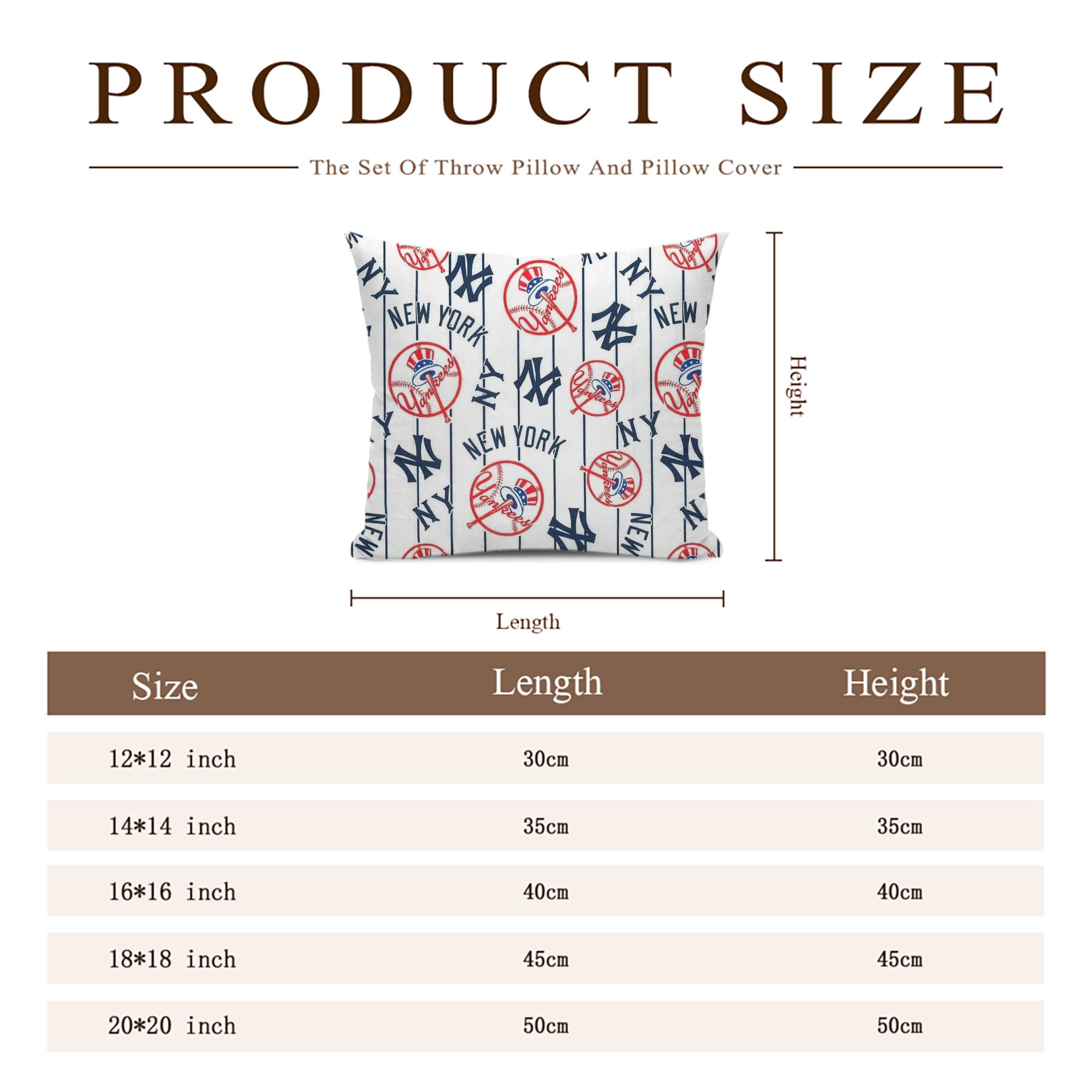 New York Yankees 219 Soft Polyester Pillow Cover With Insert – Double-Sided Design, Invisible Zipper, Durable & Breathable – Easy Care Cushion Set