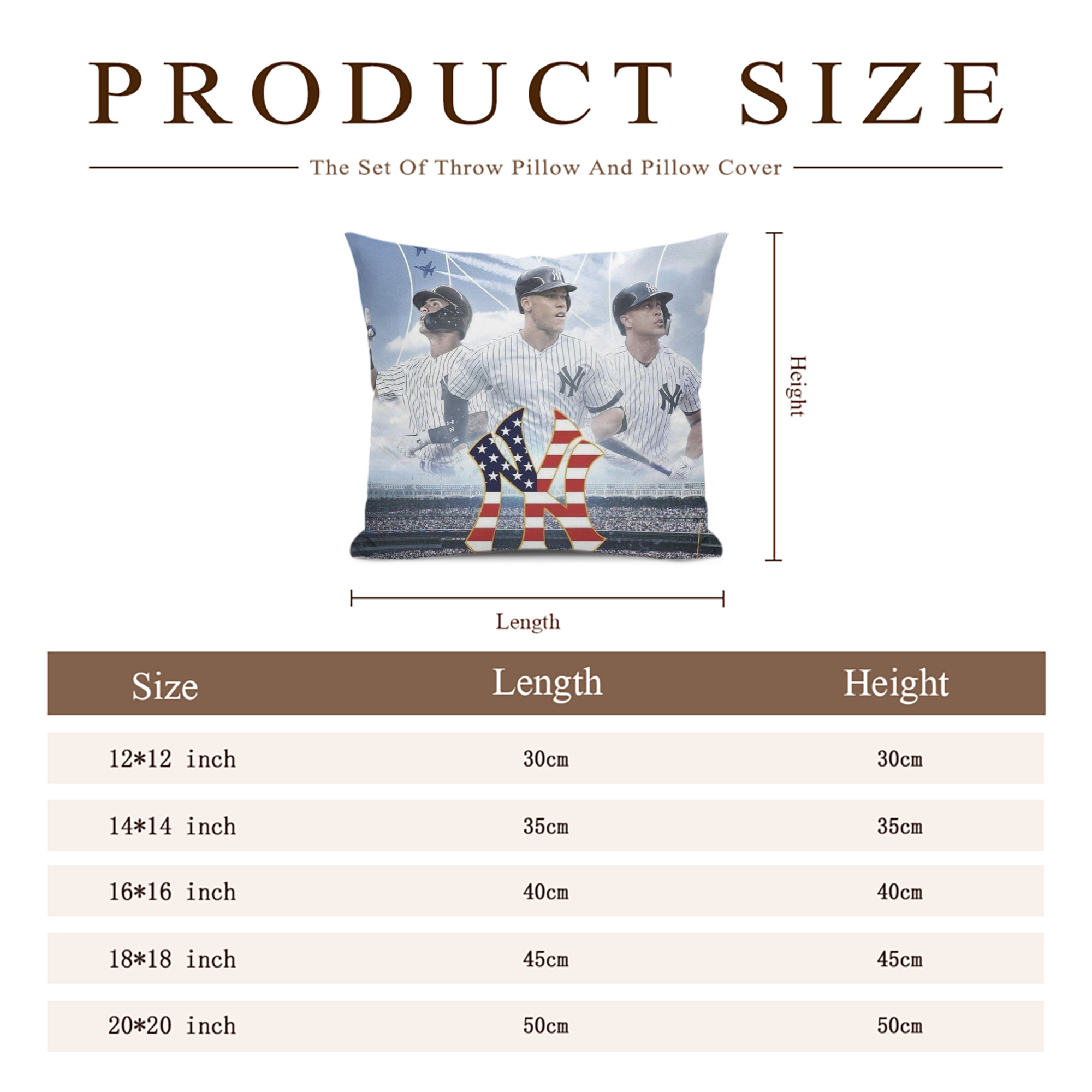 New York Yankees 161 Soft Polyester Pillow Cover With Insert – Double-Sided Design, Invisible Zipper, Durable & Breathable – Easy Care Cushion Set