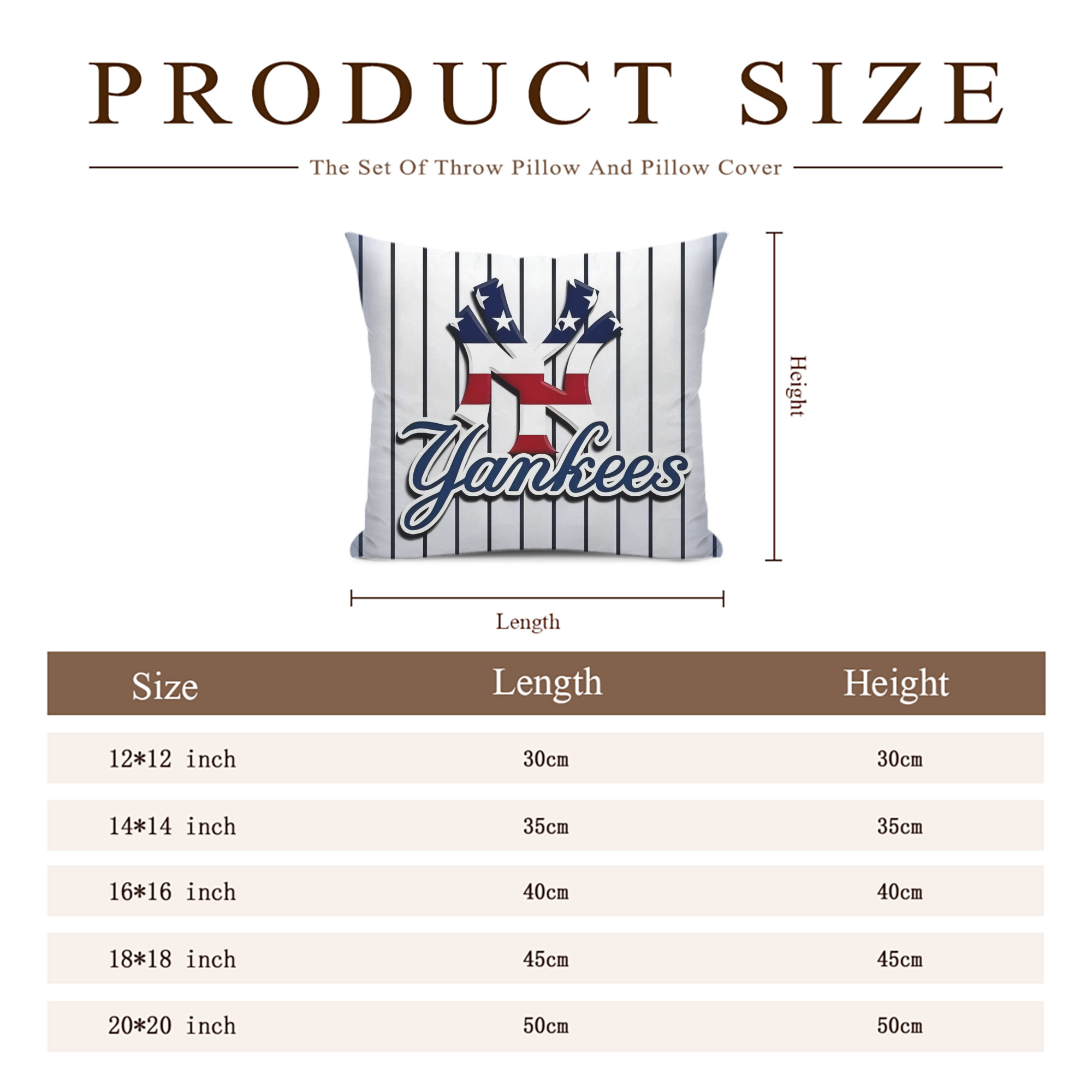 New York Yankees 227 Soft Polyester Pillow Cover With Insert – Double-Sided Design, Invisible Zipper, Durable & Breathable – Easy Care Cushion Set