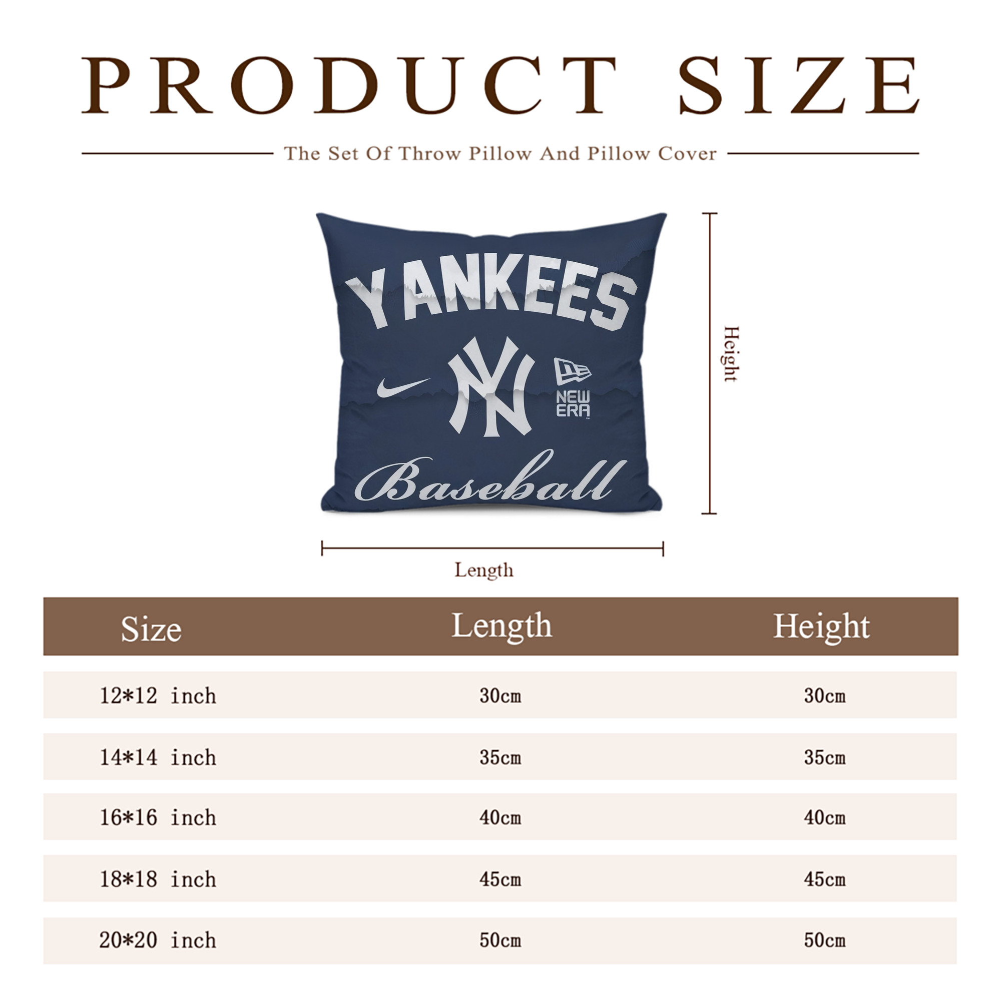 New York Yankees 167 Soft Polyester Pillow Cover With Insert – Double-Sided Design, Invisible Zipper, Durable & Breathable – Easy Care Cushion Set