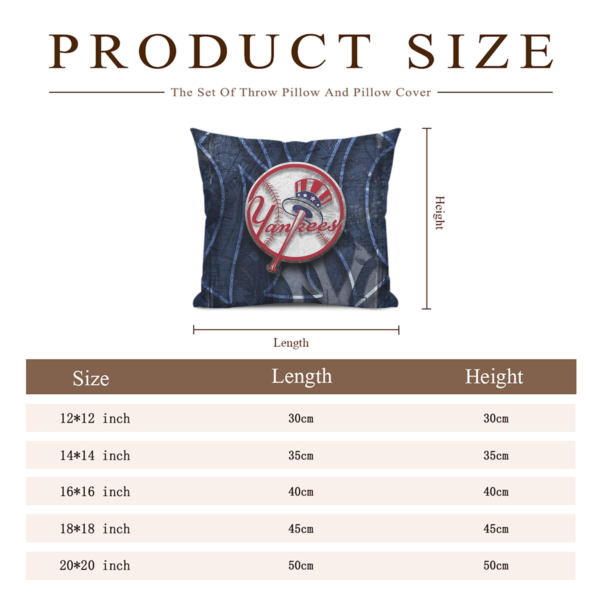 New York Yankees 190 Soft Polyester Pillow Cover With Insert – Double-Sided Design, Invisible Zipper, Durable & Breathable – Easy Care Cushion Set