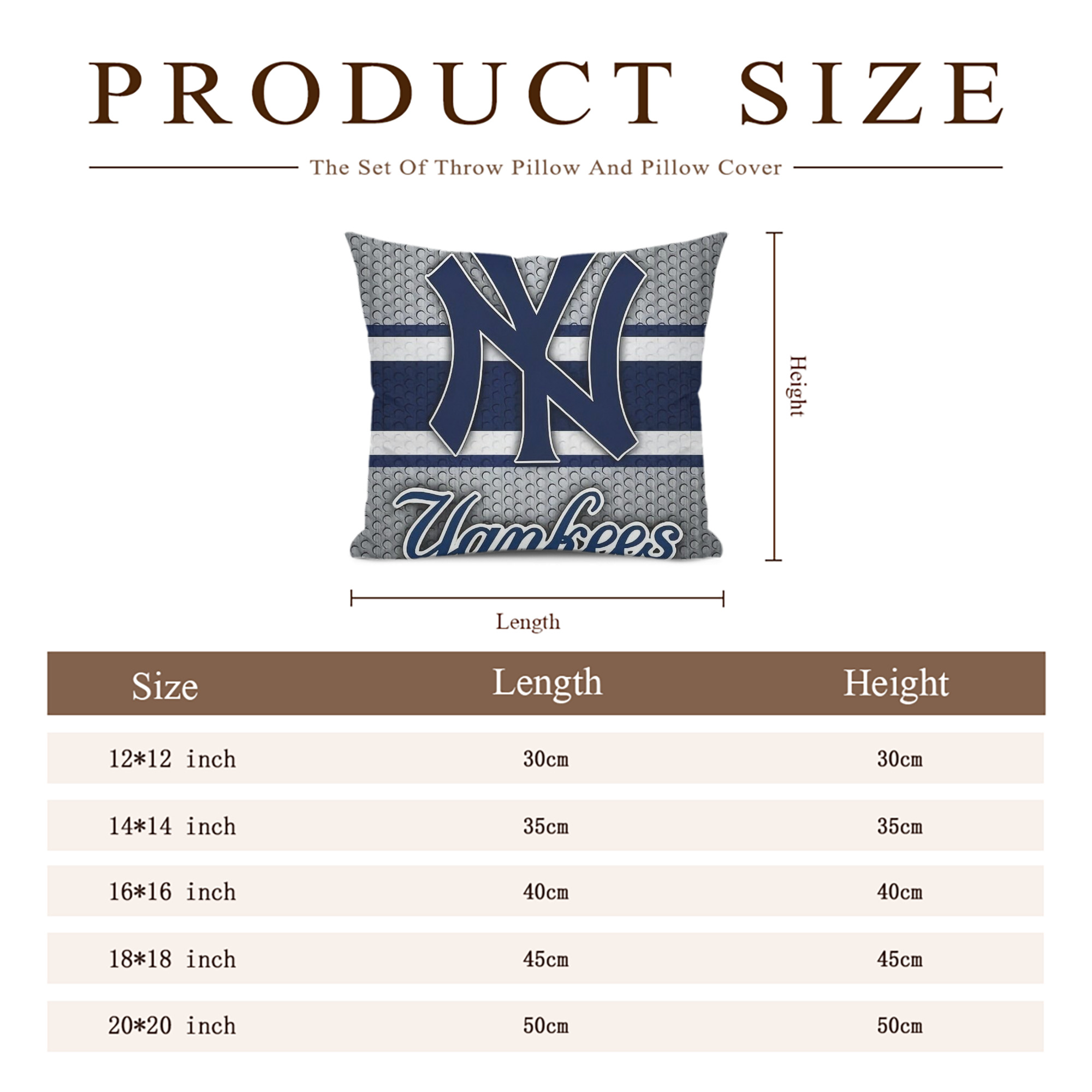 New York Yankees 311 Soft Polyester Pillow Cover With Insert – Double-Sided Design, Invisible Zipper, Durable & Breathable – Easy Care Cushion Set