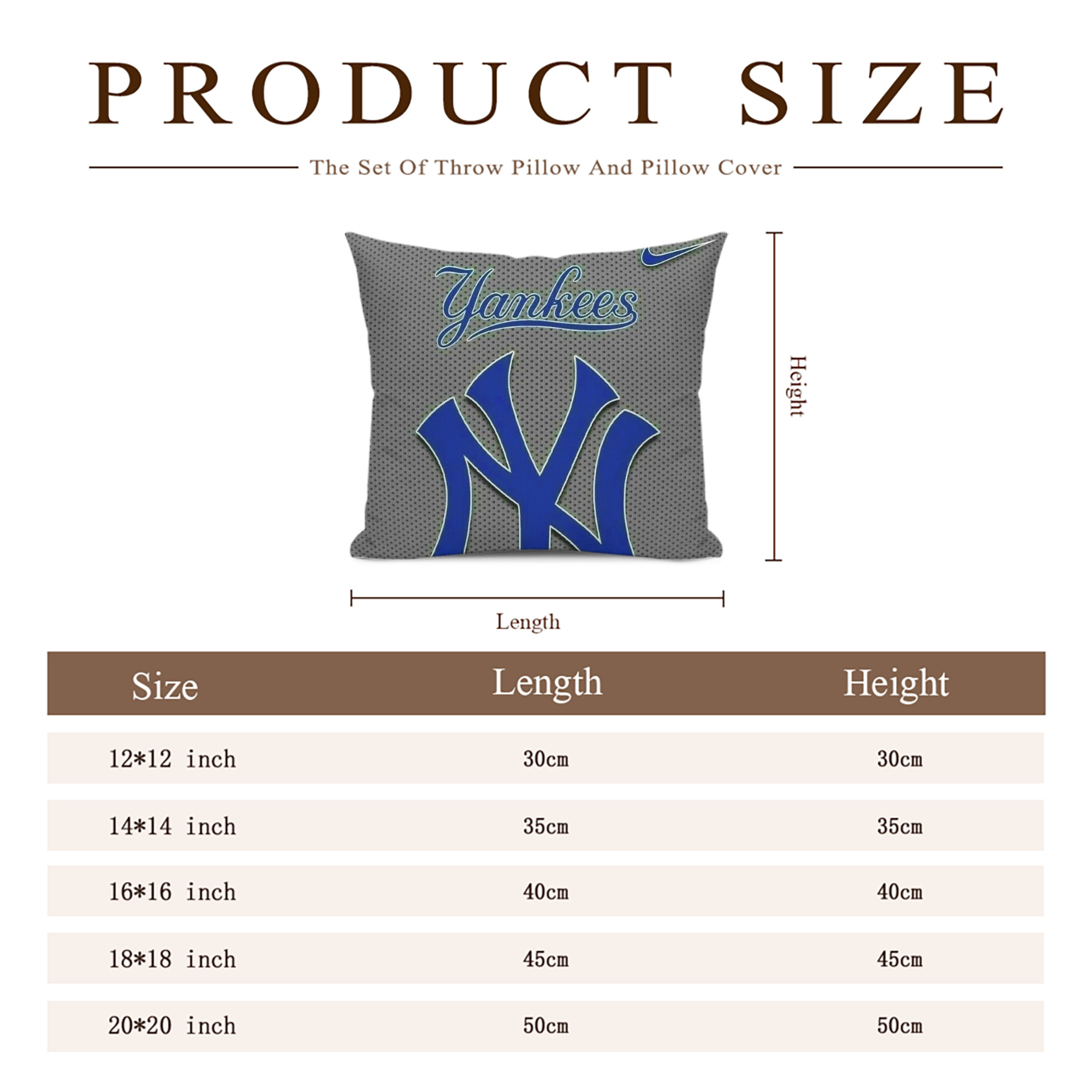 New York Yankees 180 Soft Polyester Pillow Cover With Insert – Double-Sided Design, Invisible Zipper, Durable & Breathable – Easy Care Cushion Set