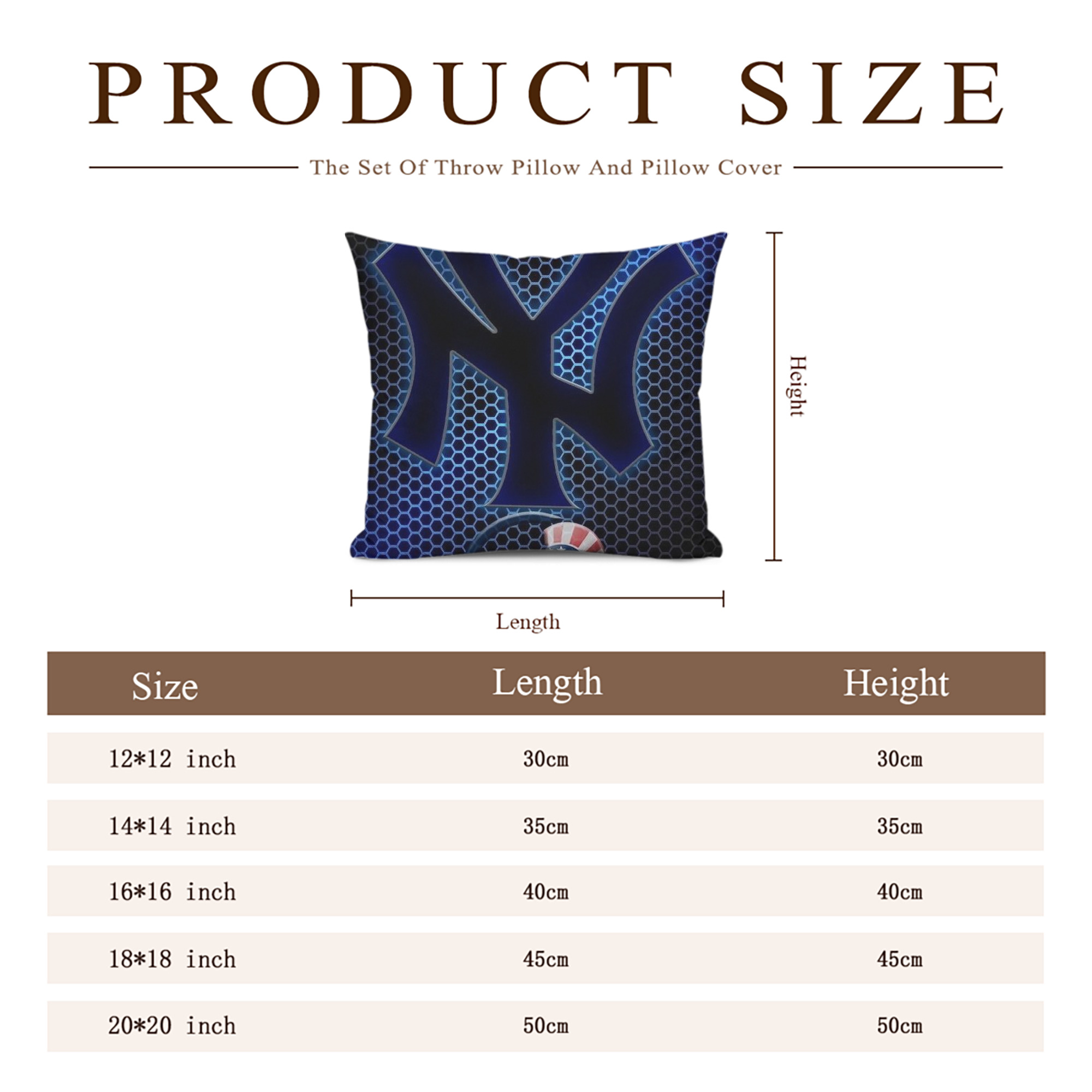 New York Yankees 319 Soft Polyester Pillow Cover With Insert – Double-Sided Design, Invisible Zipper, Durable & Breathable – Easy Care Cushion Set