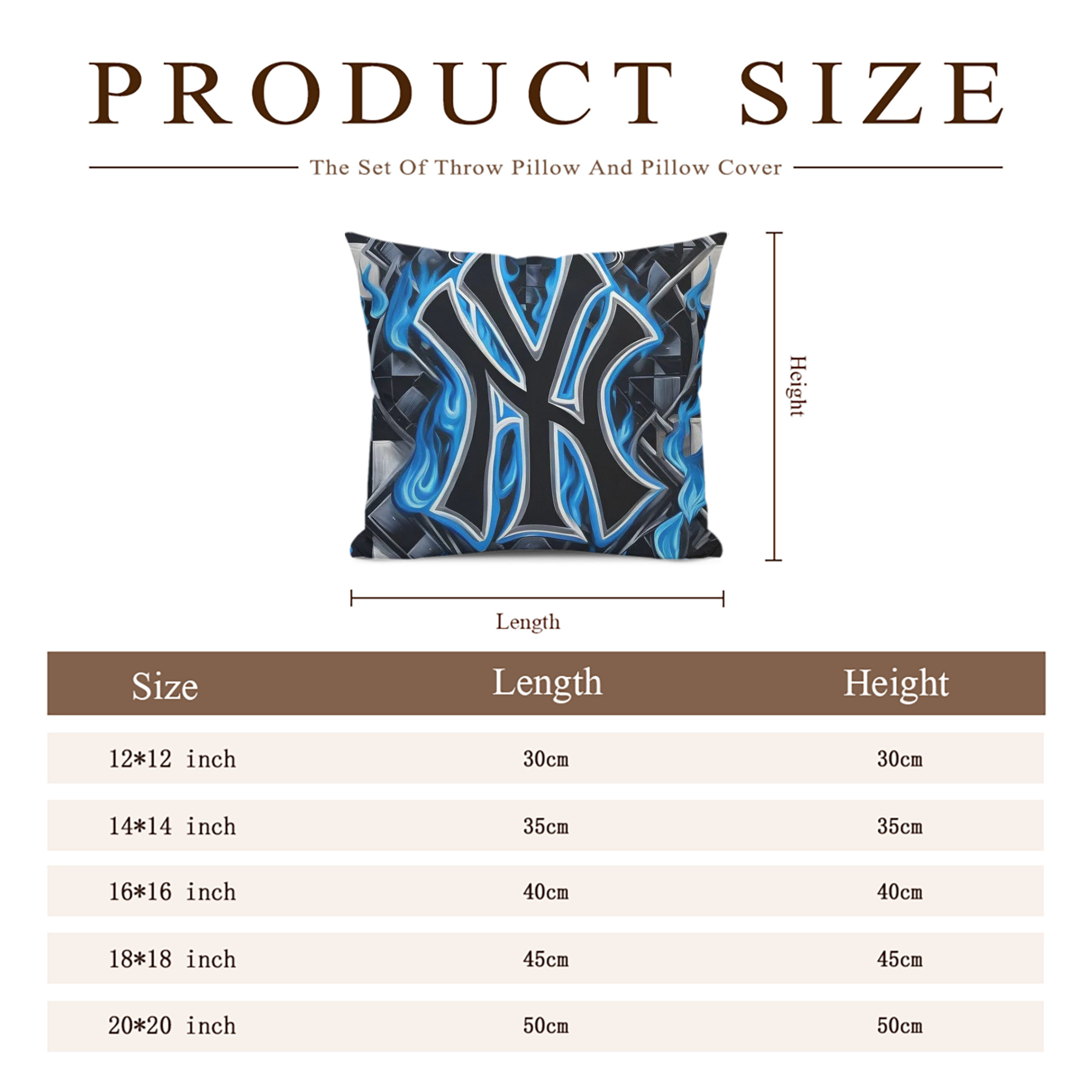 New York Yankees 324 Soft Polyester Pillow Cover With Insert – Double-Sided Design, Invisible Zipper, Durable & Breathable – Easy Care Cushion Set