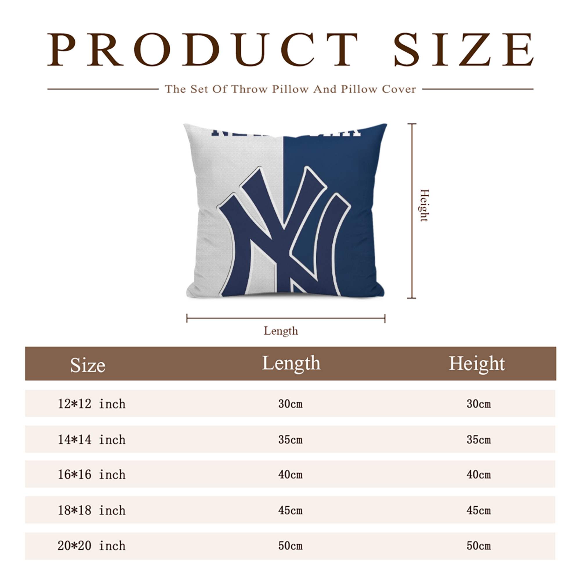 New York Yankees 332 Soft Polyester Pillow Cover With Insert – Double-Sided Design, Invisible Zipper, Durable & Breathable – Easy Care Cushion Set