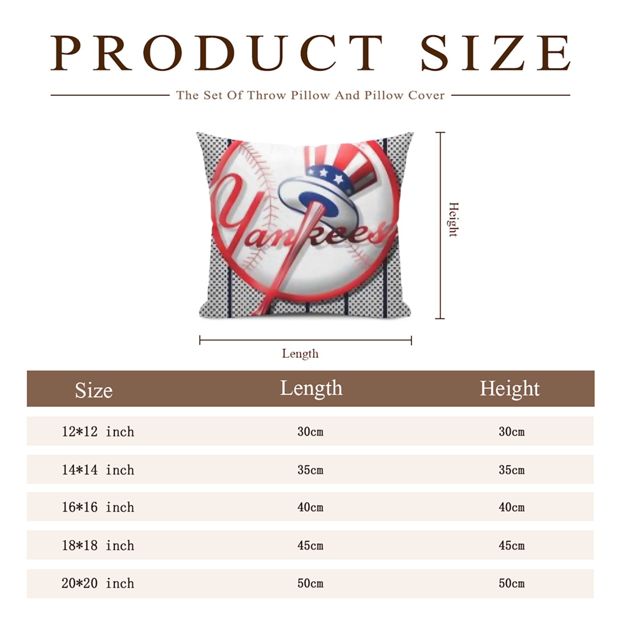 New York Yankees 191 Soft Polyester Pillow Cover With Insert – Double-Sided Design, Invisible Zipper, Durable & Breathable – Easy Care Cushion Set