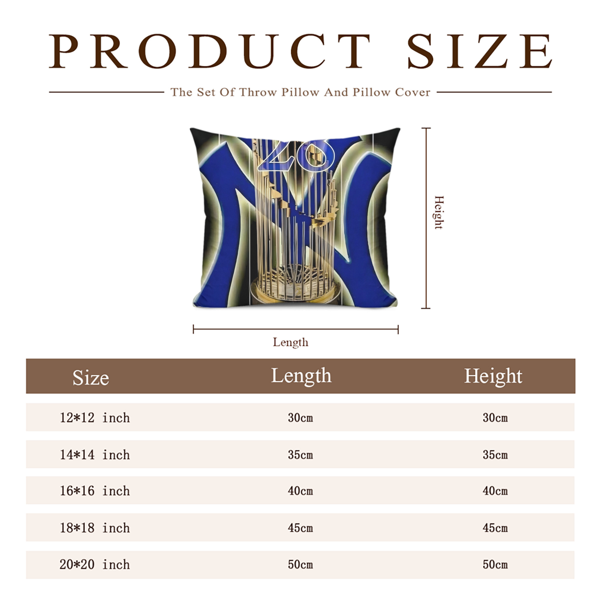 New York Yankees 212 Soft Polyester Pillow Cover With Insert – Double-Sided Design, Invisible Zipper, Durable & Breathable – Easy Care Cushion Set