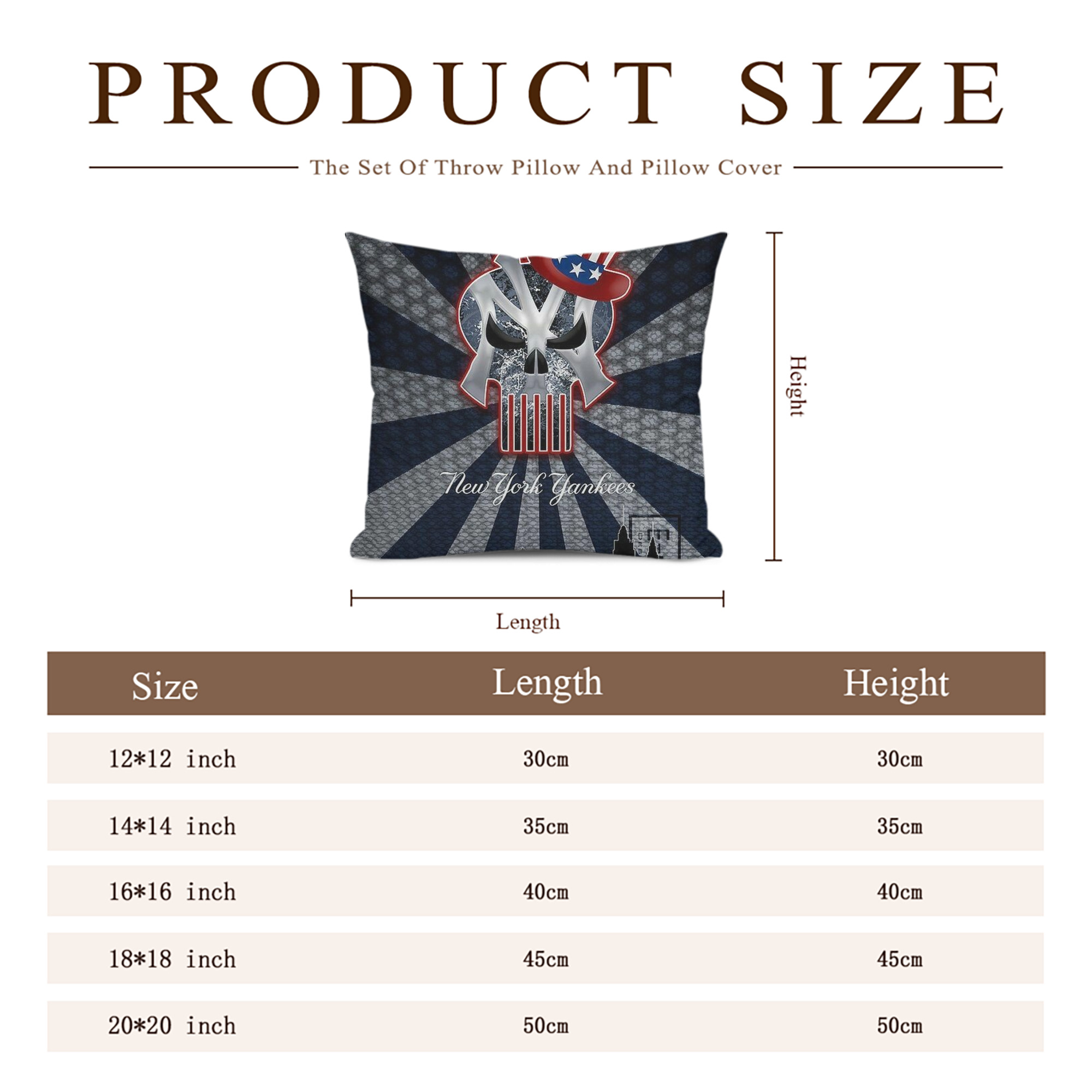 New York Yankees 340 Soft Polyester Pillow Cover With Insert – Double-Sided Design, Invisible Zipper, Durable & Breathable – Easy Care Cushion Set