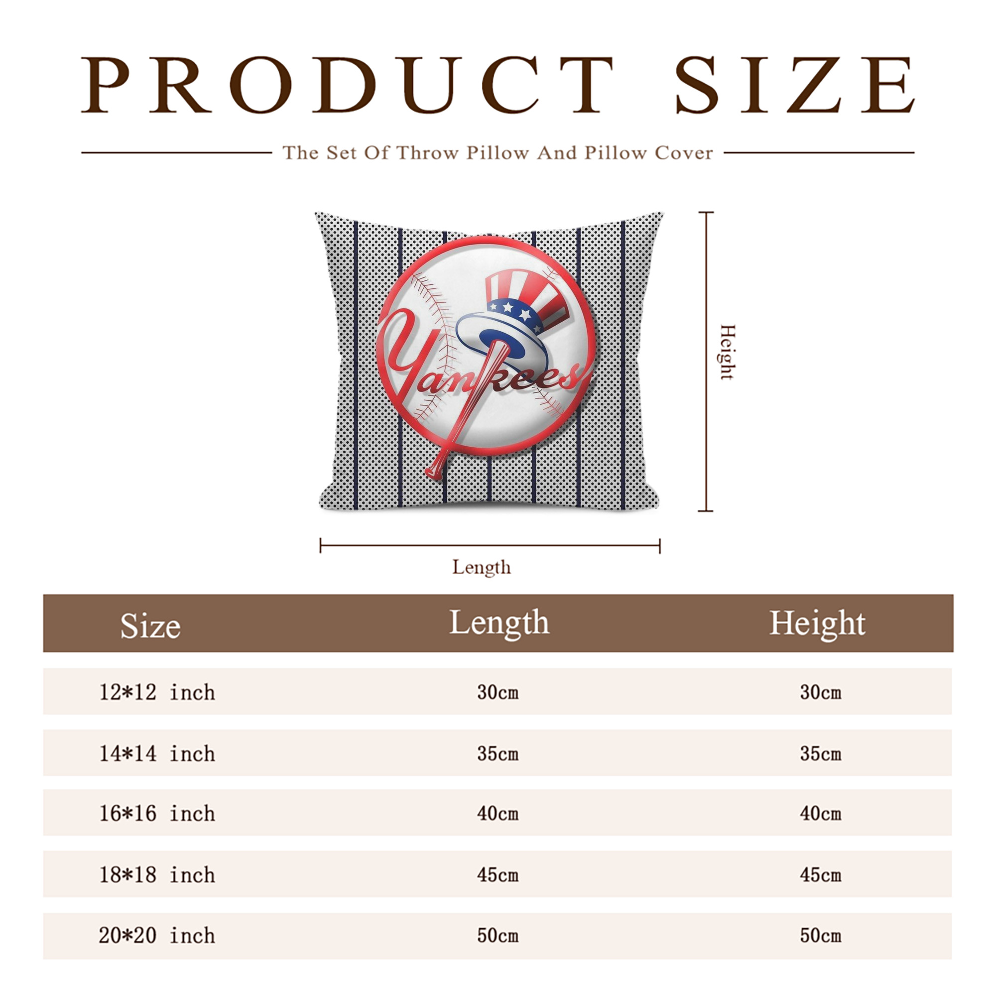 New York Yankees 197 Soft Polyester Pillow Cover With Insert – Double-Sided Design, Invisible Zipper, Durable & Breathable – Easy Care Cushion Set