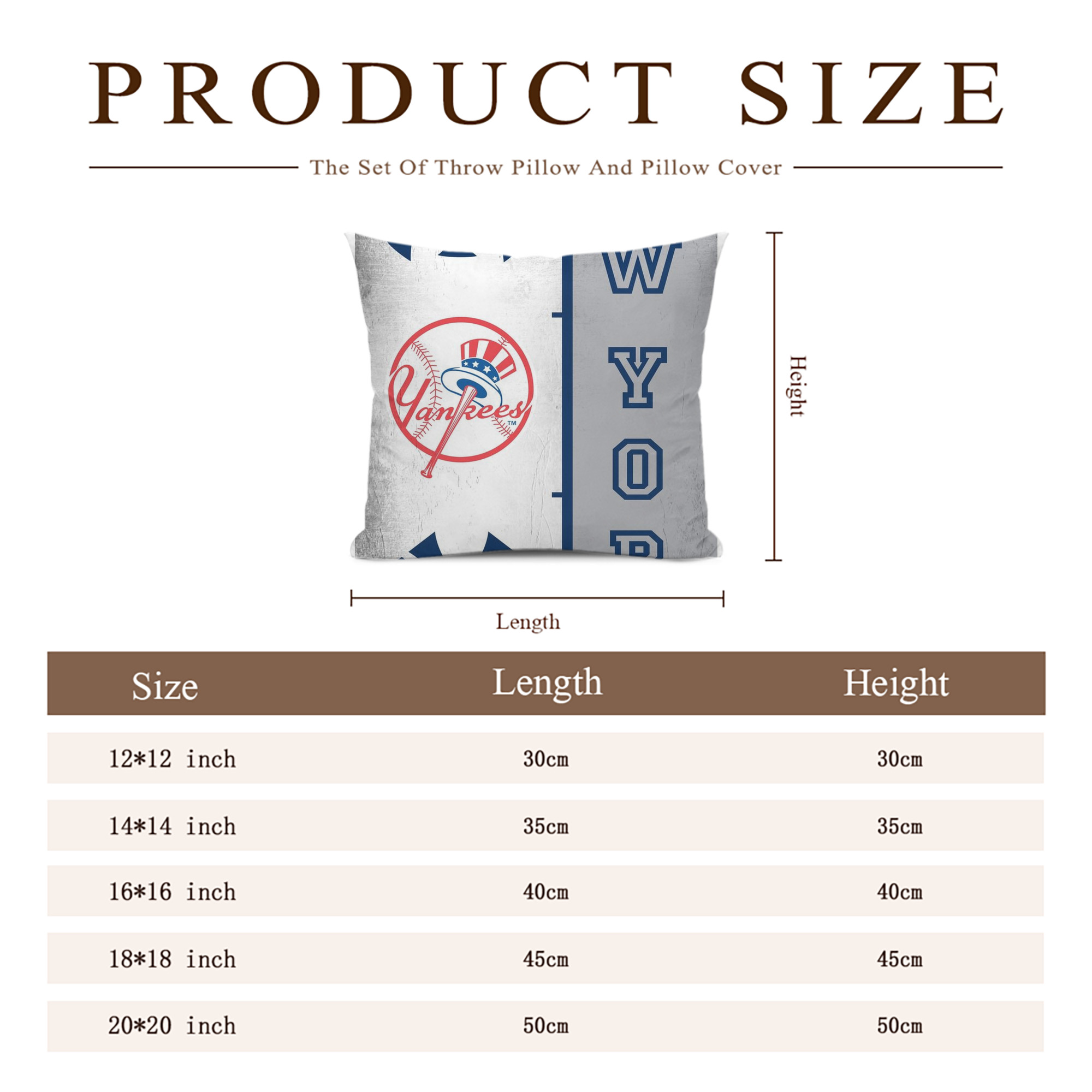 New York Yankees 217 Soft Polyester Pillow Cover With Insert – Double-Sided Design, Invisible Zipper, Durable & Breathable – Easy Care Cushion Set