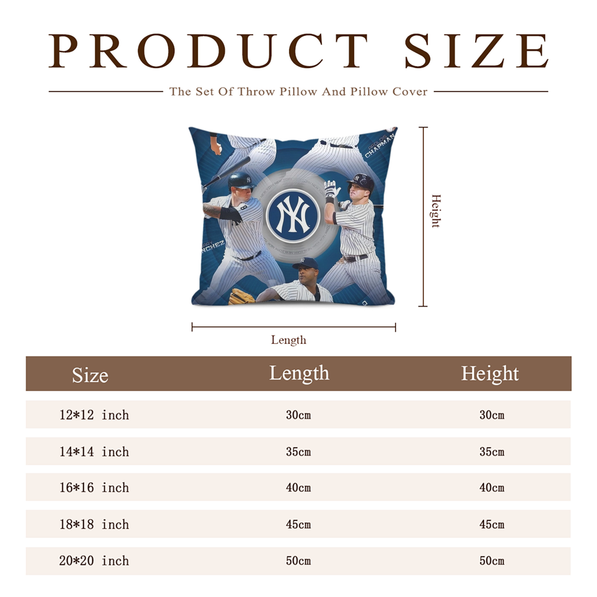 New York Yankees 222 Soft Polyester Pillow Cover With Insert – Double-Sided Design, Invisible Zipper, Durable & Breathable – Easy Care Cushion Set