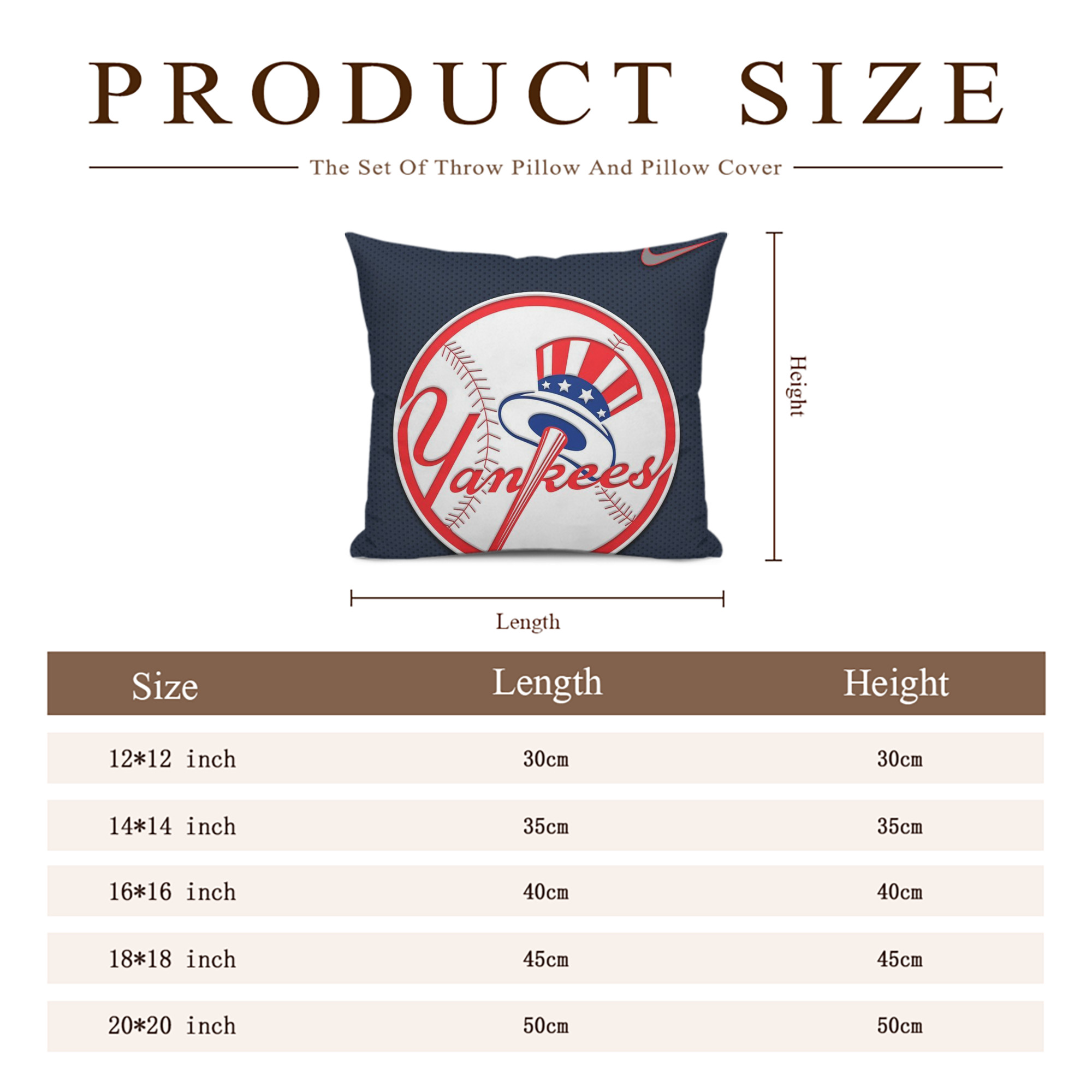 New York Yankees 208 Soft Polyester Pillow Cover With Insert – Double-Sided Design, Invisible Zipper, Durable & Breathable – Easy Care Cushion Set
