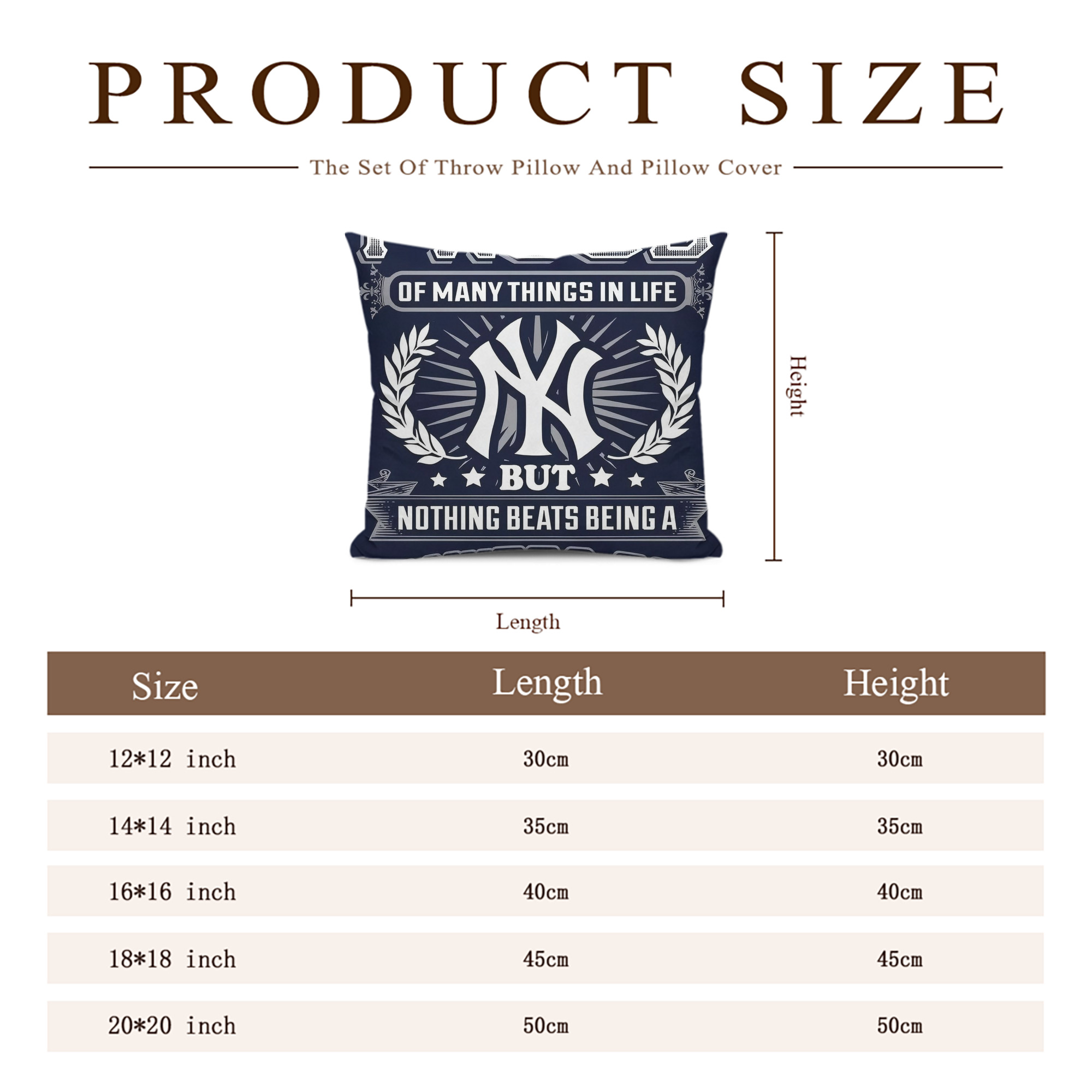 New York Yankees 301 Soft Polyester Pillow Cover With Insert – Double-Sided Design, Invisible Zipper, Durable & Breathable – Easy Care Cushion Set