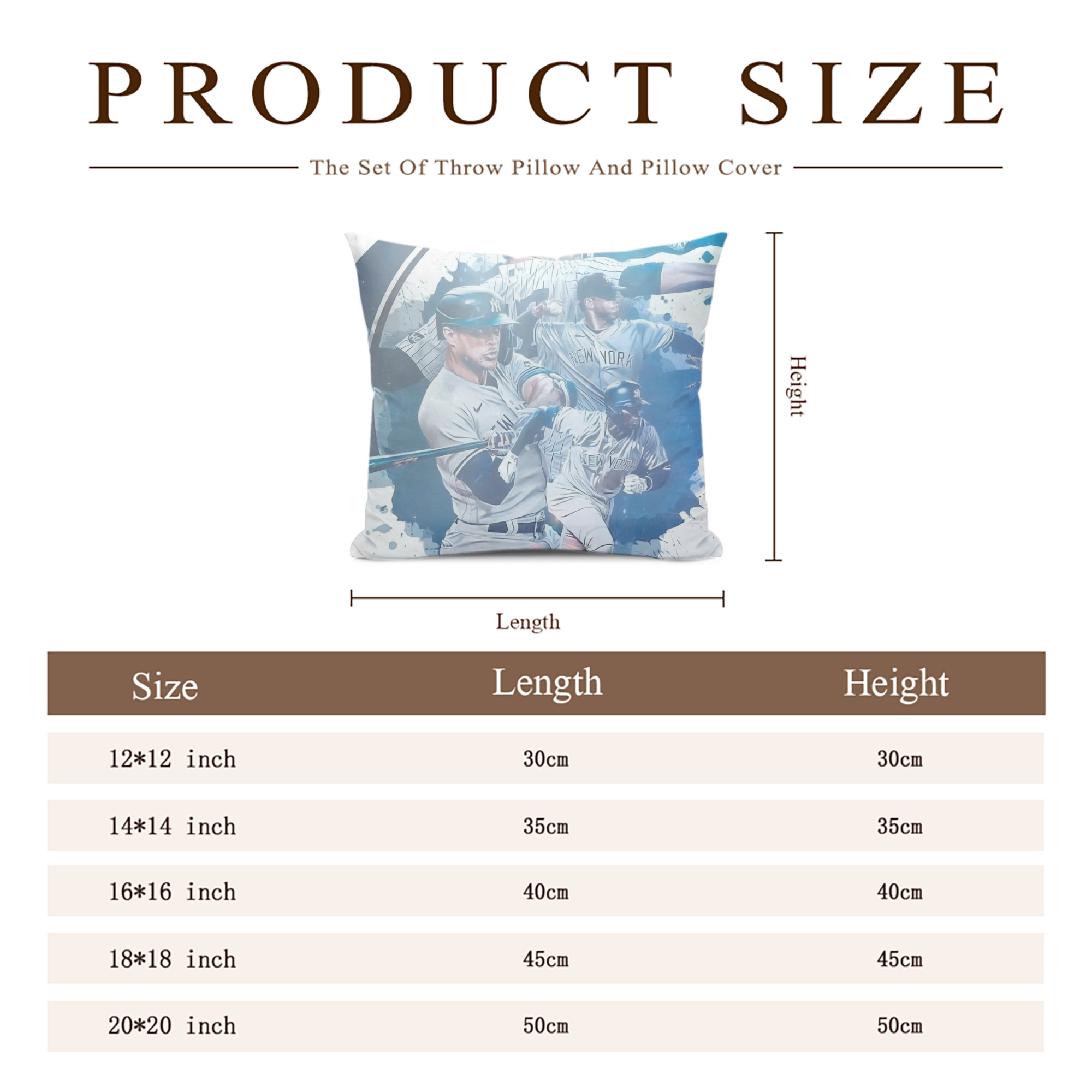 New York Yankees 329 Soft Polyester Pillow Cover With Insert – Double-Sided Design, Invisible Zipper, Durable & Breathable – Easy Care Cushion Set