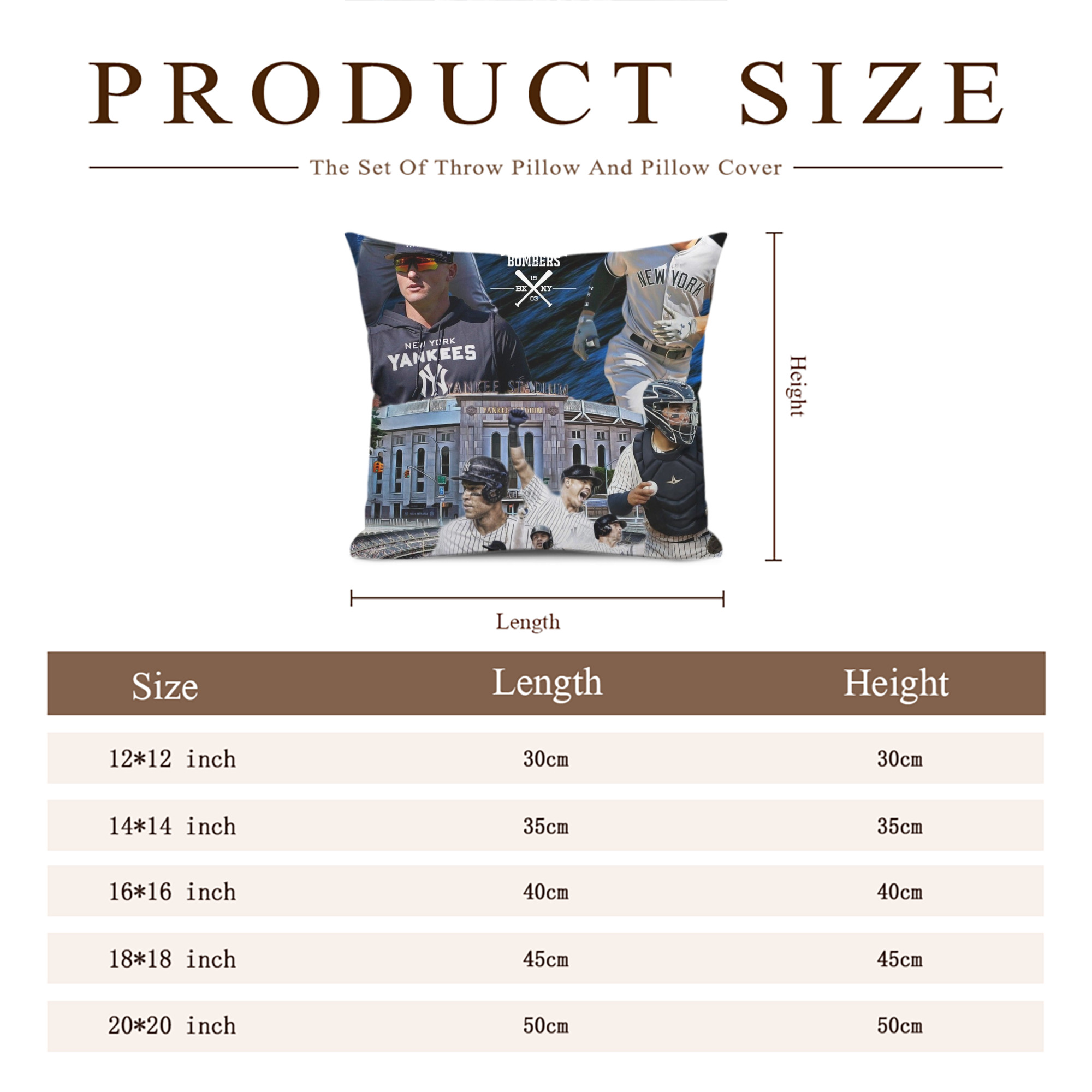 New York Yankees 336 Soft Polyester Pillow Cover With Insert – Double-Sided Design, Invisible Zipper, Durable & Breathable – Easy Care Cushion Set