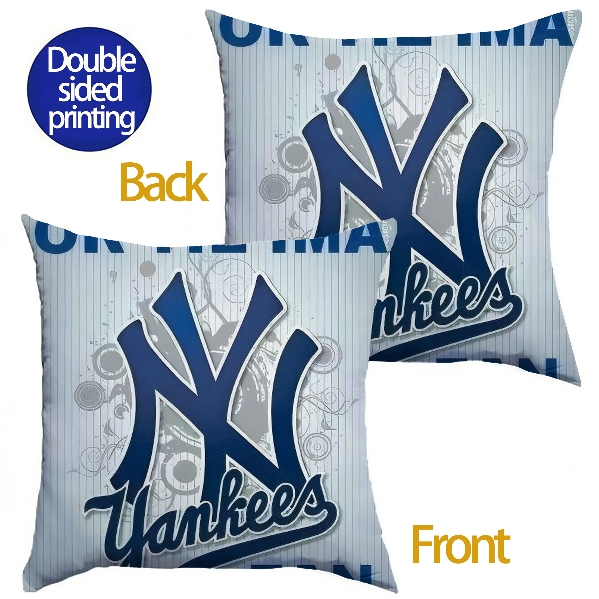 New York Yankees 100 Soft Polyester Pillow Cover With Insert – Double-Sided Design, Invisible Zipper, Durable & Breathable – Easy Care Cushion Set