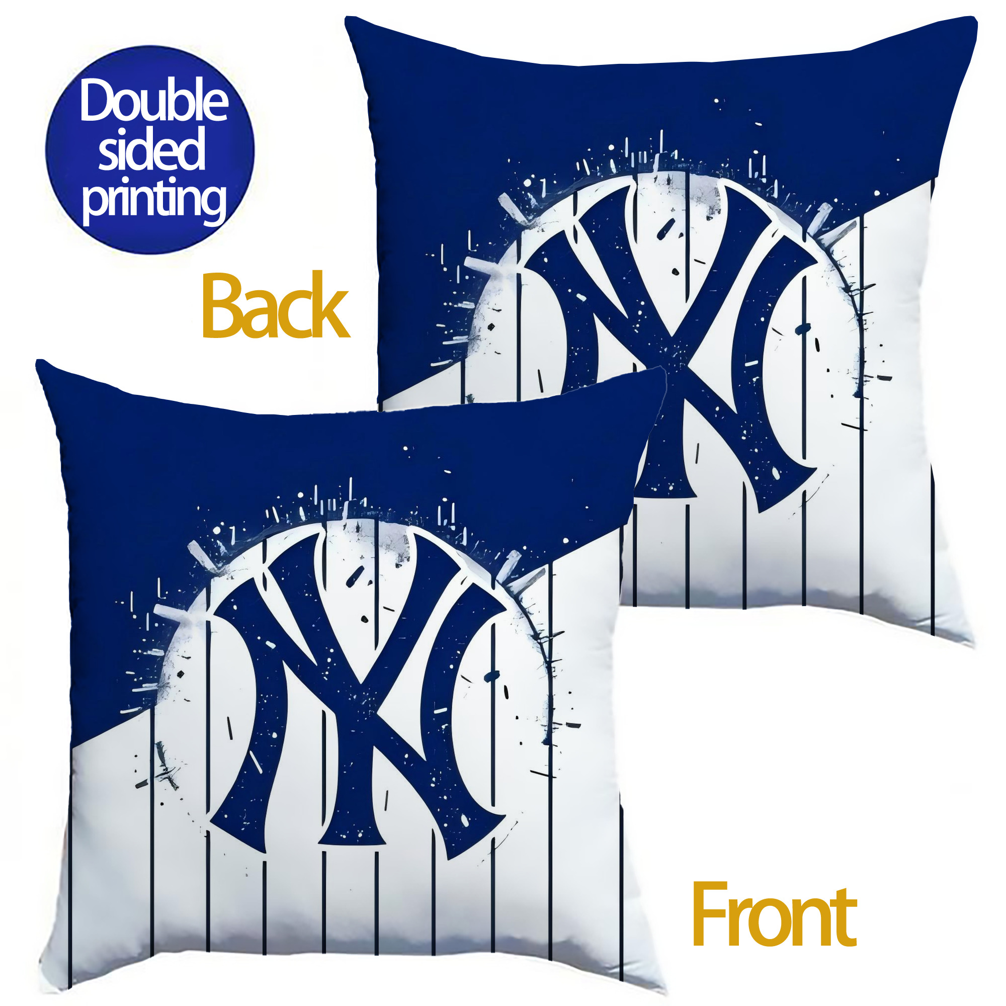 New York Yankees 106 Soft Polyester Pillow Cover With Insert – Double-Sided Design, Invisible Zipper, Durable & Breathable – Easy Care Cushion Set