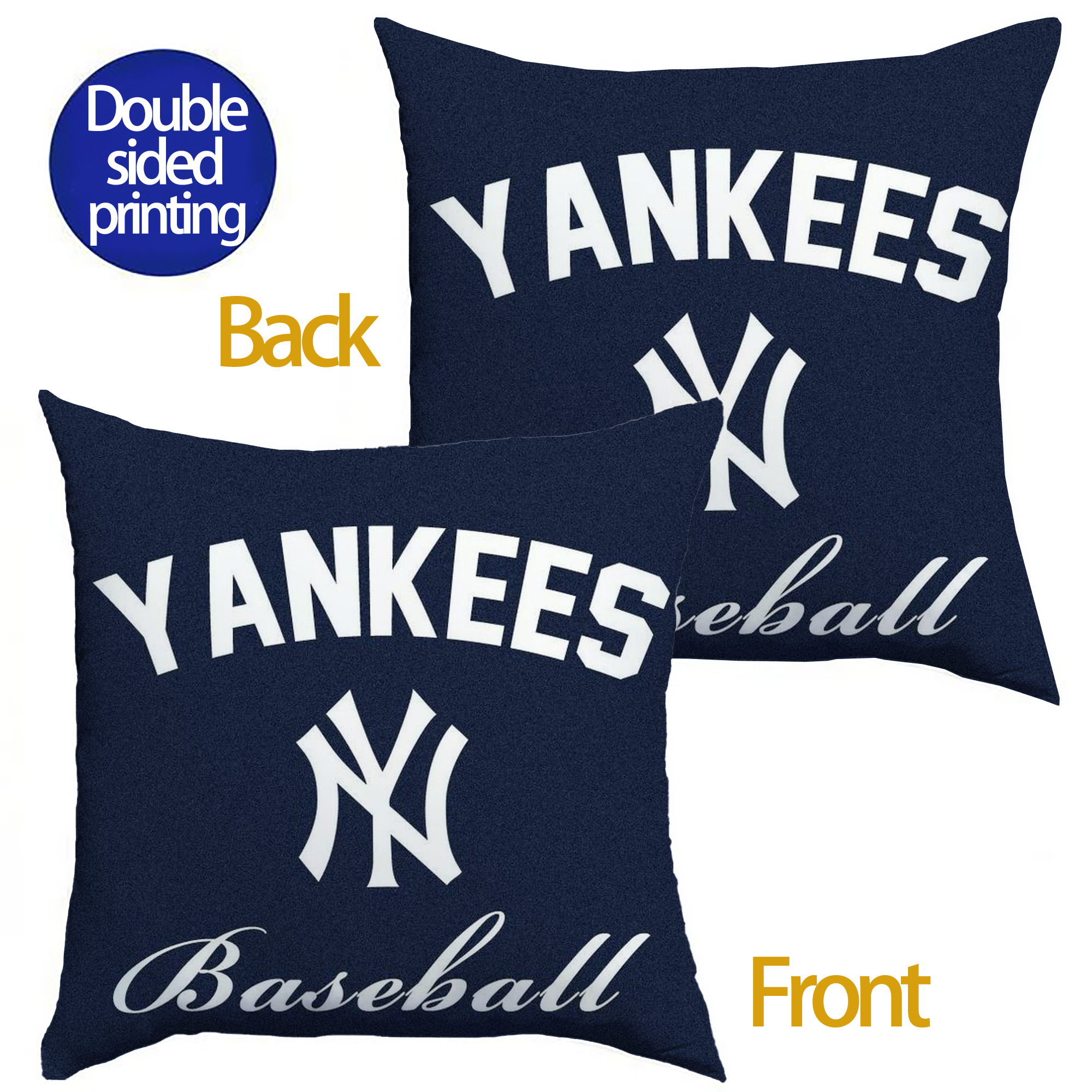 New York Yankees Baseball Soft Polyester Pillow Cover With Insert – Double-Sided Design, Invisible Zipper, Durable & Breathable – Easy Care Cushion Set