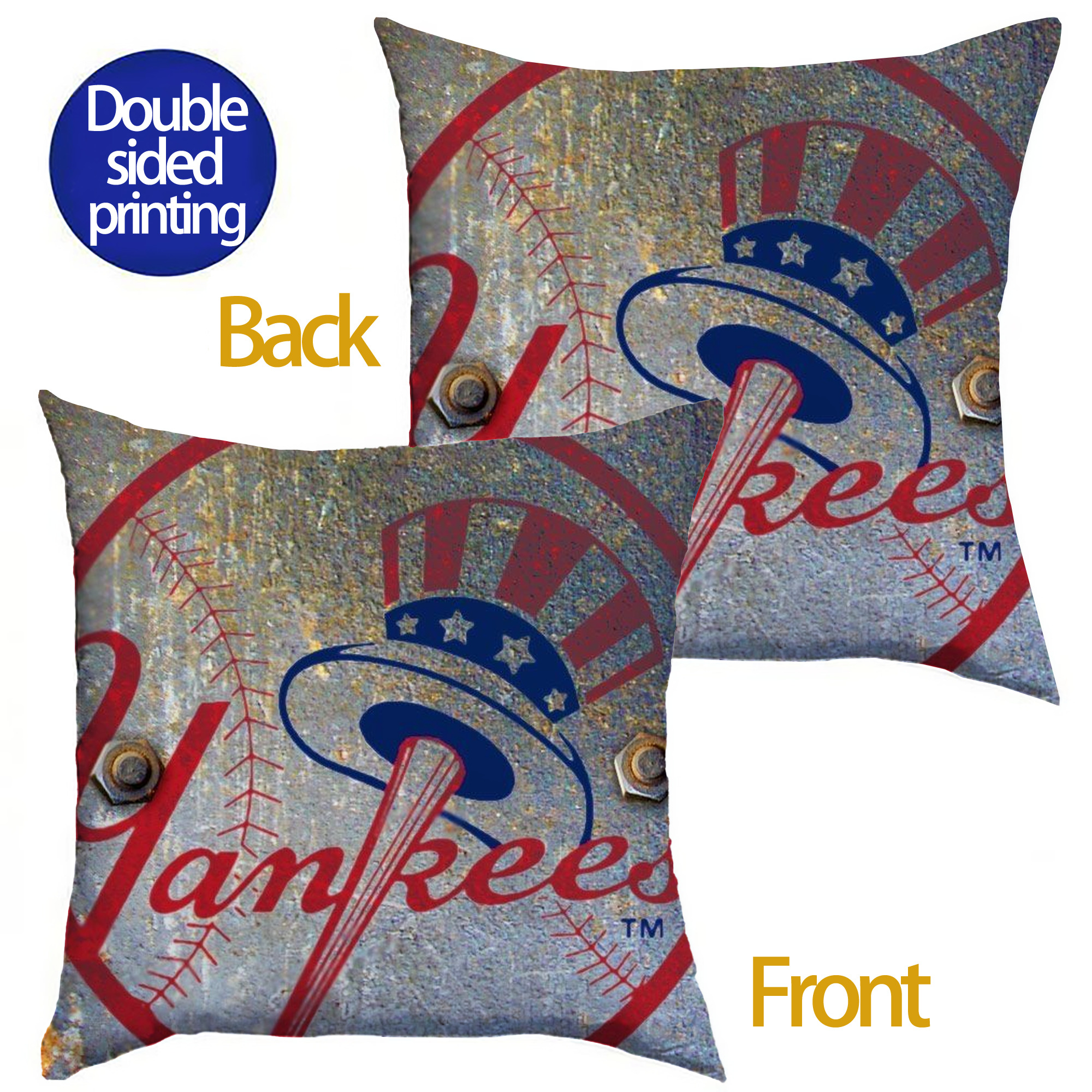 New York Yankees 112 Soft Polyester Pillow Cover With Insert – Double-Sided Design, Invisible Zipper, Durable & Breathable – Easy Care Cushion Set