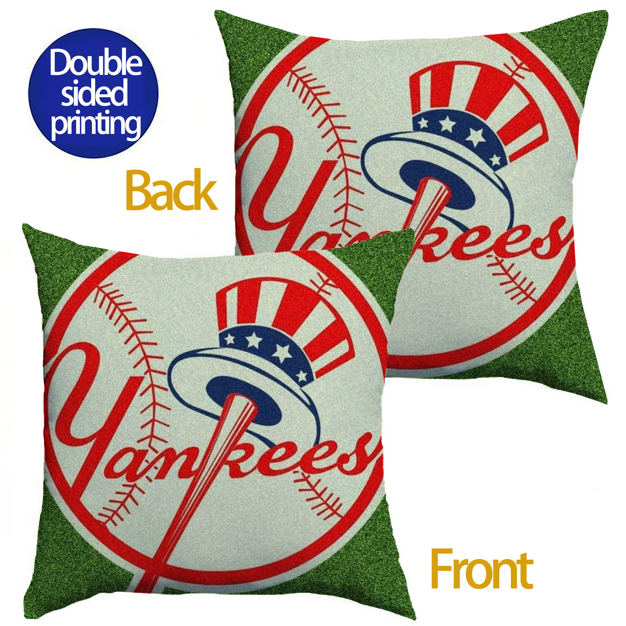 New York Yankees Logo Soft Polyester Pillow Cover With Insert – Double-Sided Design, Invisible Zipper, Durable & Breathable – Easy Care Cushion Set