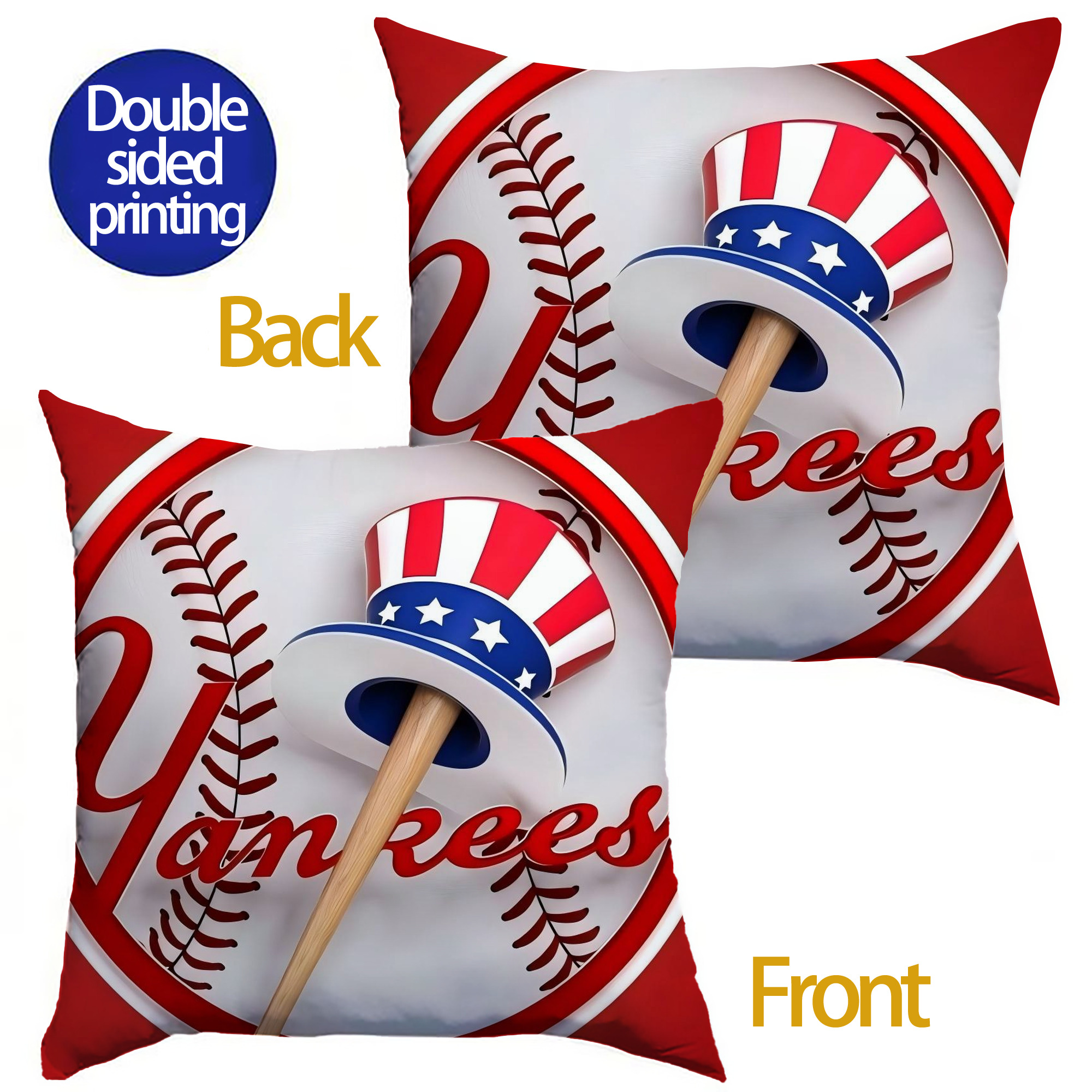New York Yankees 120 Soft Polyester Pillow Cover With Insert – Double-Sided Design, Invisible Zipper, Durable & Breathable – Easy Care Cushion Set