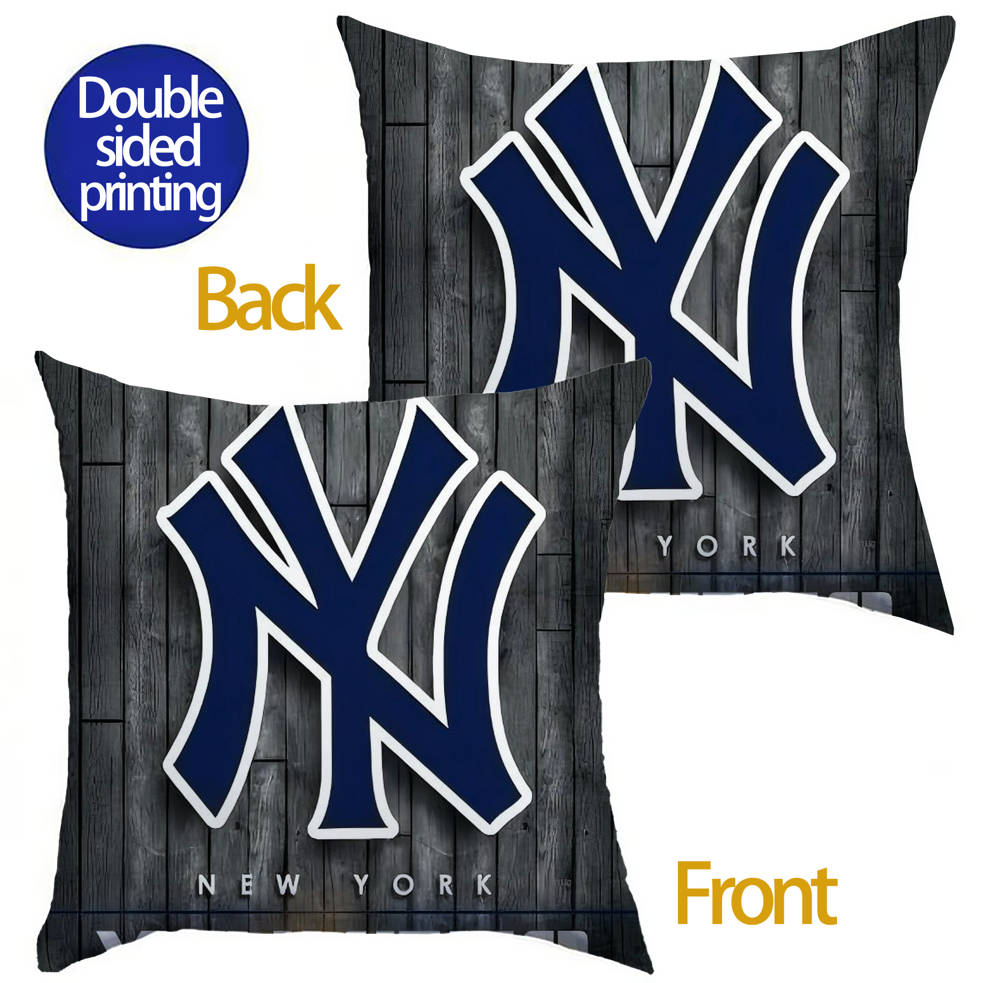New York Yankees 127 Soft Polyester Pillow Cover With Insert – Double-Sided Design, Invisible Zipper, Durable & Breathable – Easy Care Cushion Set
