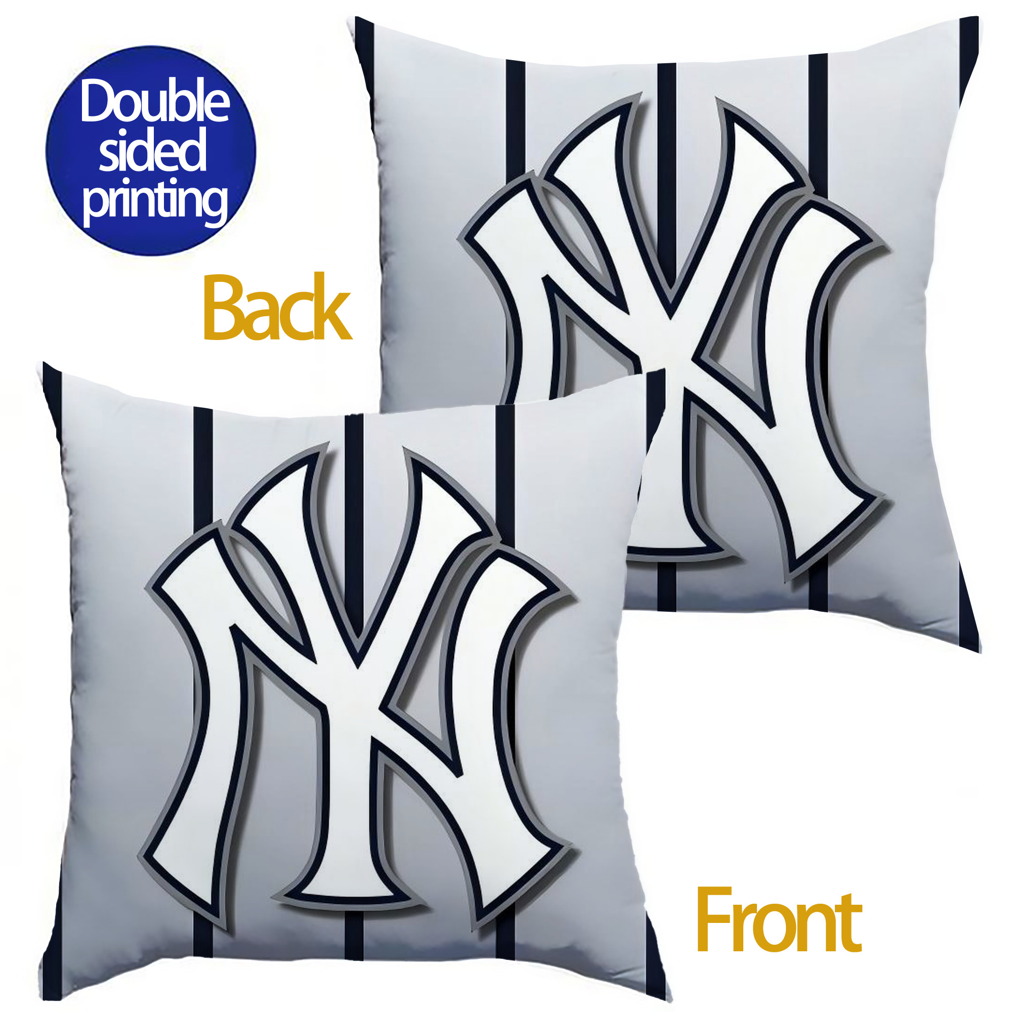 New York Yankees 118 Soft Polyester Pillow Cover With Insert – Double-Sided Design, Invisible Zipper, Durable & Breathable – Easy Care Cushion Set