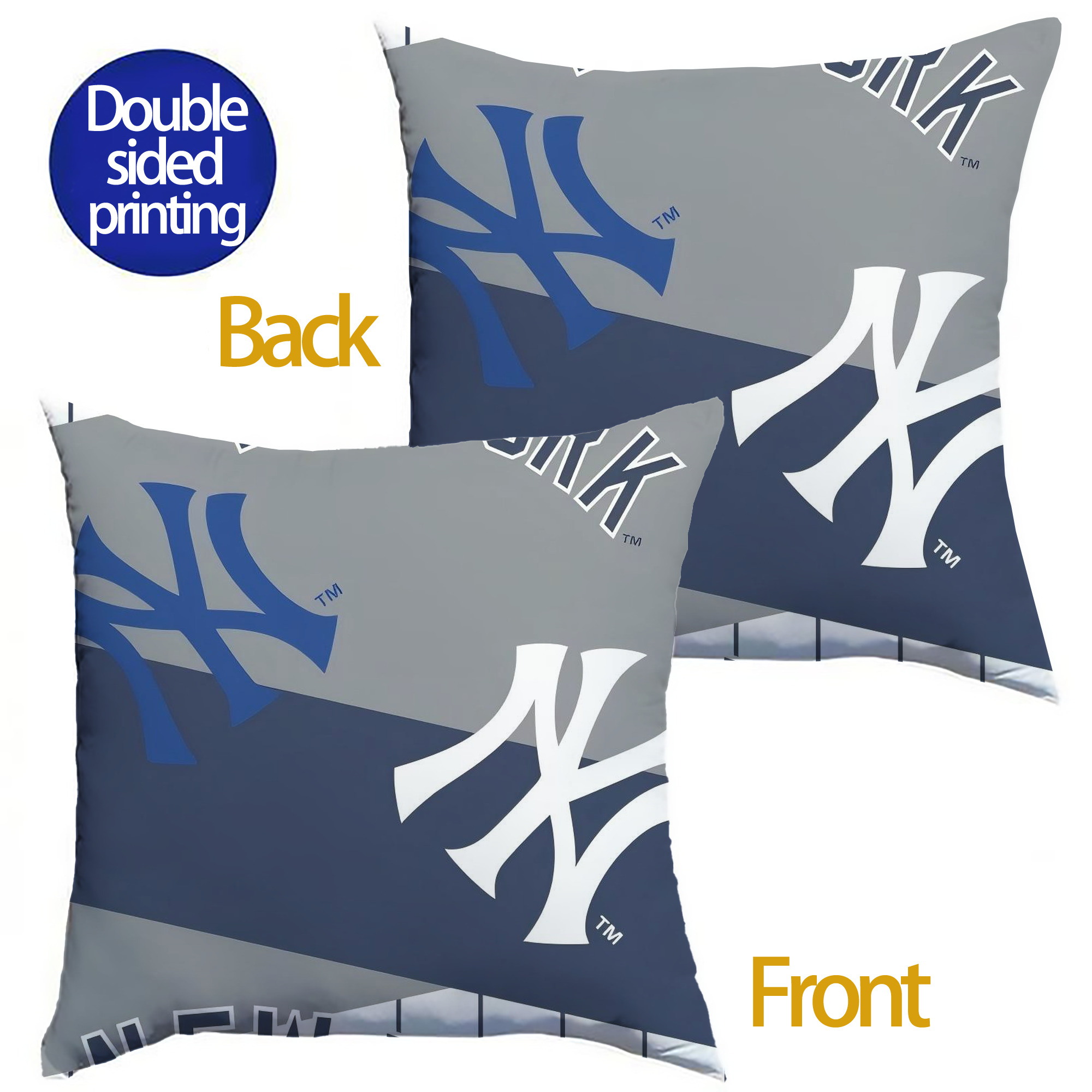 New York Yankees 133 Soft Polyester Pillow Cover With Insert – Double-Sided Design, Invisible Zipper, Durable & Breathable – Easy Care Cushion Set