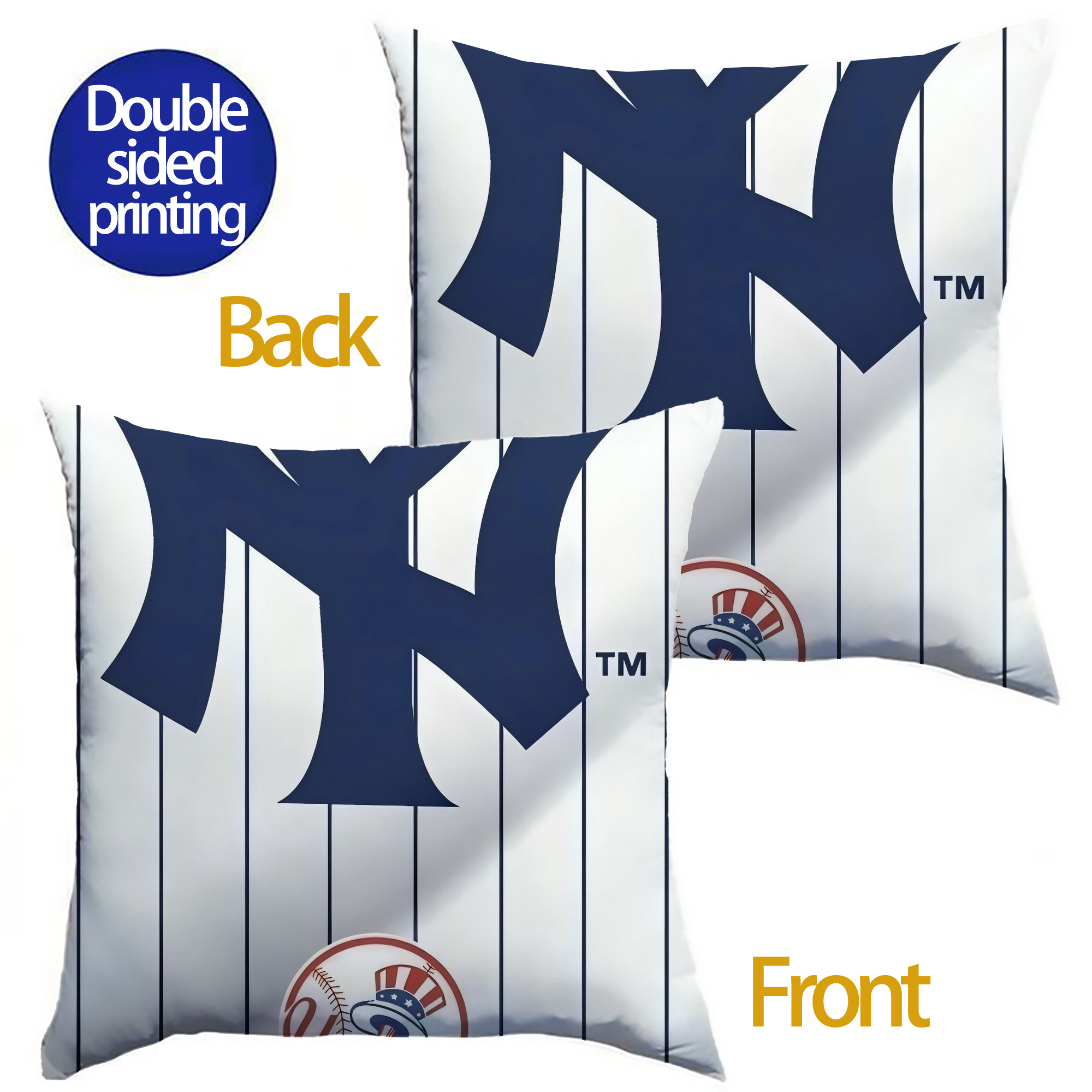 New York Yankees 126 Soft Polyester Pillow Cover With Insert – Double-Sided Design, Invisible Zipper, Durable & Breathable – Easy Care Cushion Set