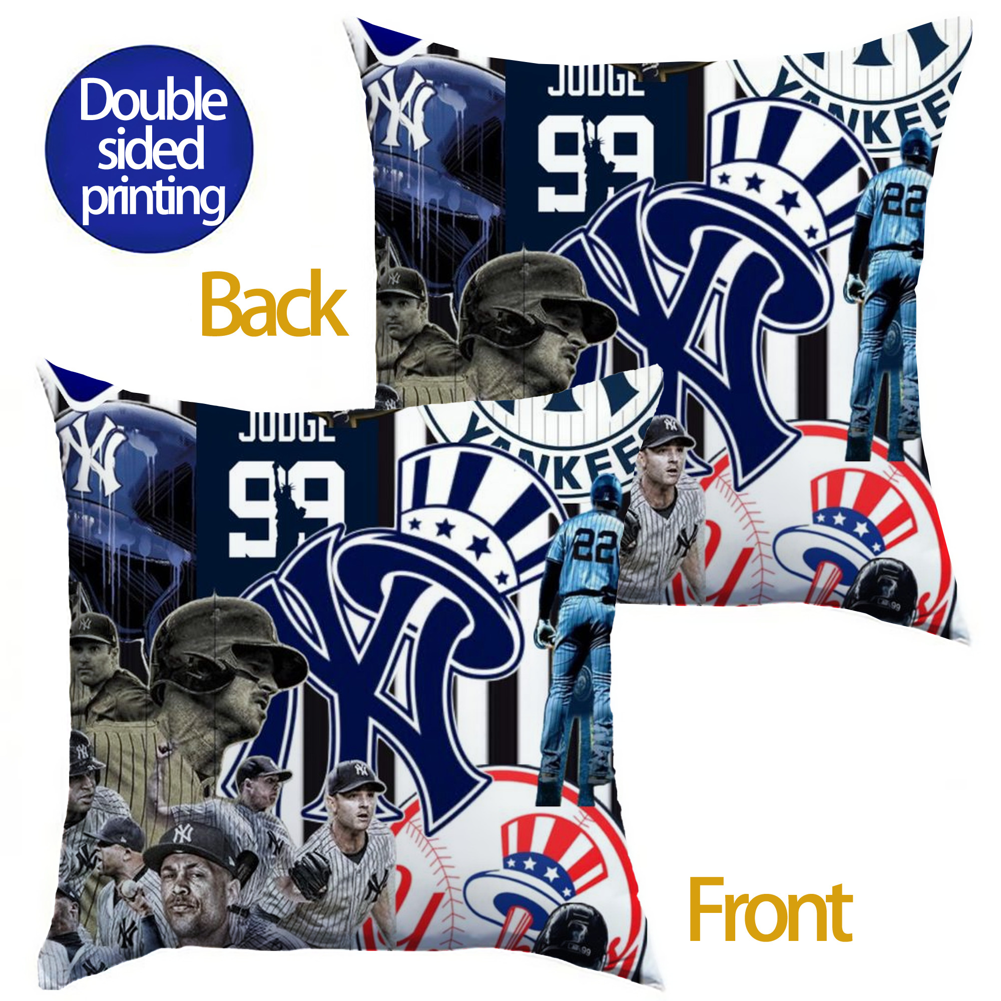 New York Yankees 138 Soft Polyester Pillow Cover With Insert – Double-Sided Design, Invisible Zipper, Durable & Breathable – Easy Care Cushion Set