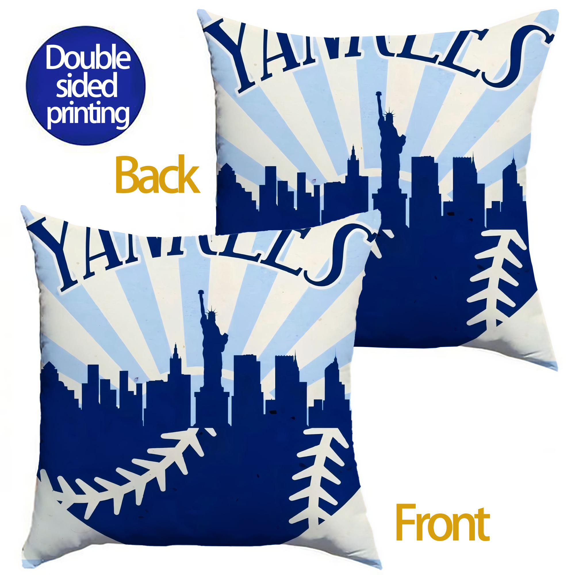 New York Yankees 143 Soft Polyester Pillow Cover With Insert – Double-Sided Design, Invisible Zipper, Durable & Breathable – Easy Care Cushion Set