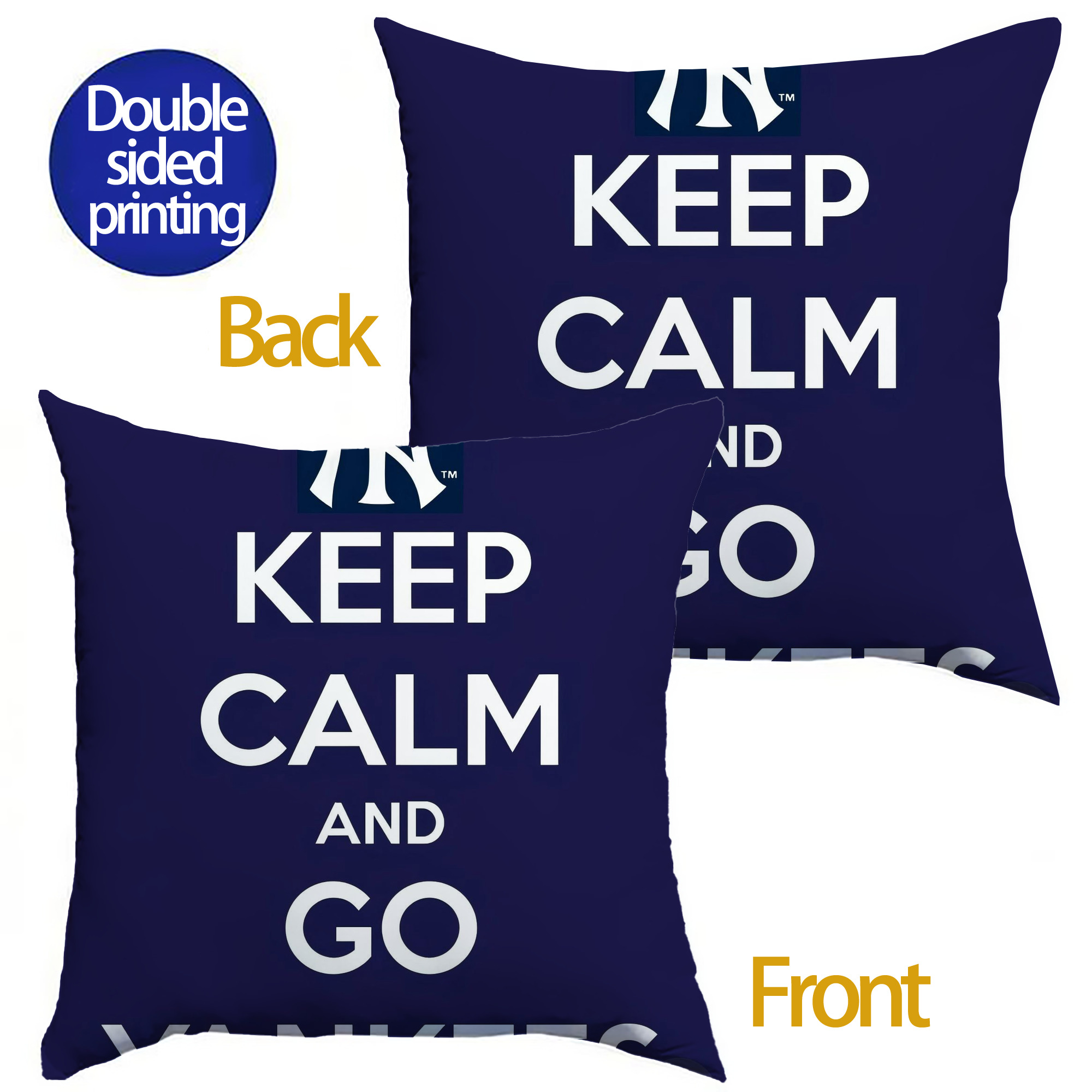 New York Yankees Keep Calm and Go Yankees Soft Polyester Pillow Cover With Insert – Double-Sided Design, Invisible Zipper, Durable & Breathable – Easy Care Cushion Set