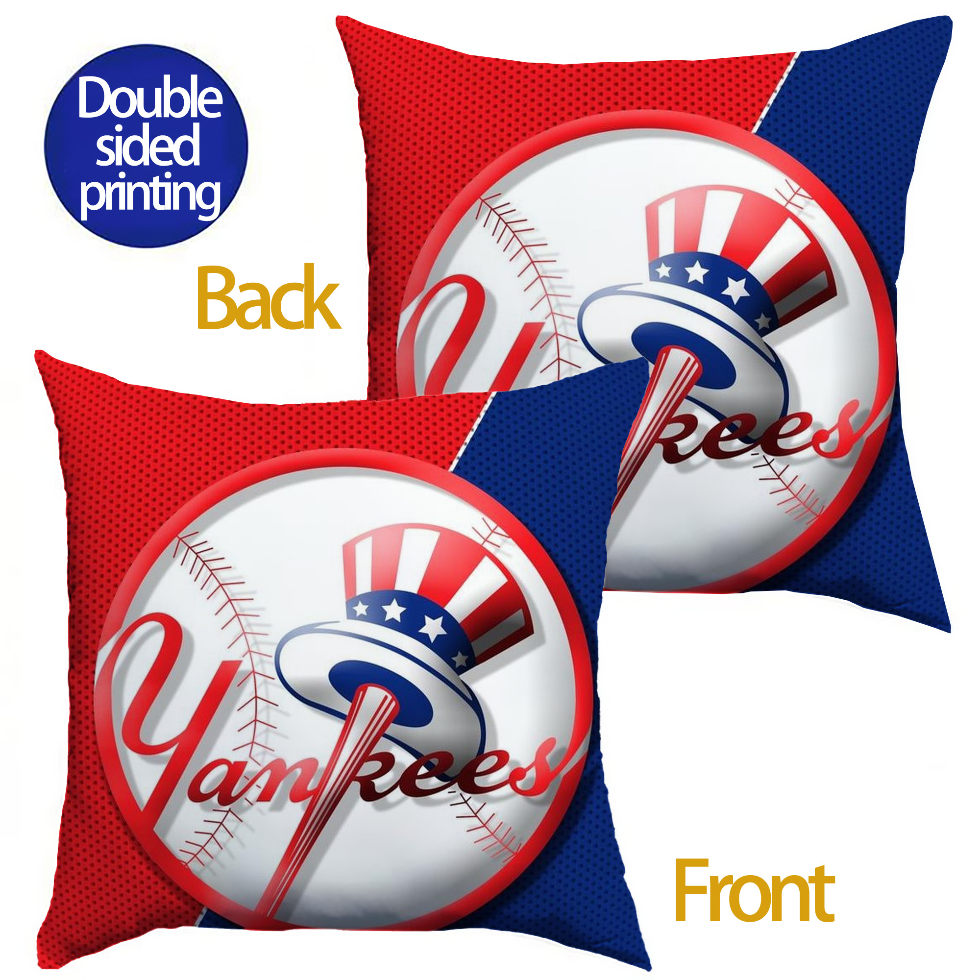 New York Yankees 148 Soft Polyester Pillow Cover With Insert – Double-Sided Design, Invisible Zipper, Durable & Breathable – Easy Care Cushion Set