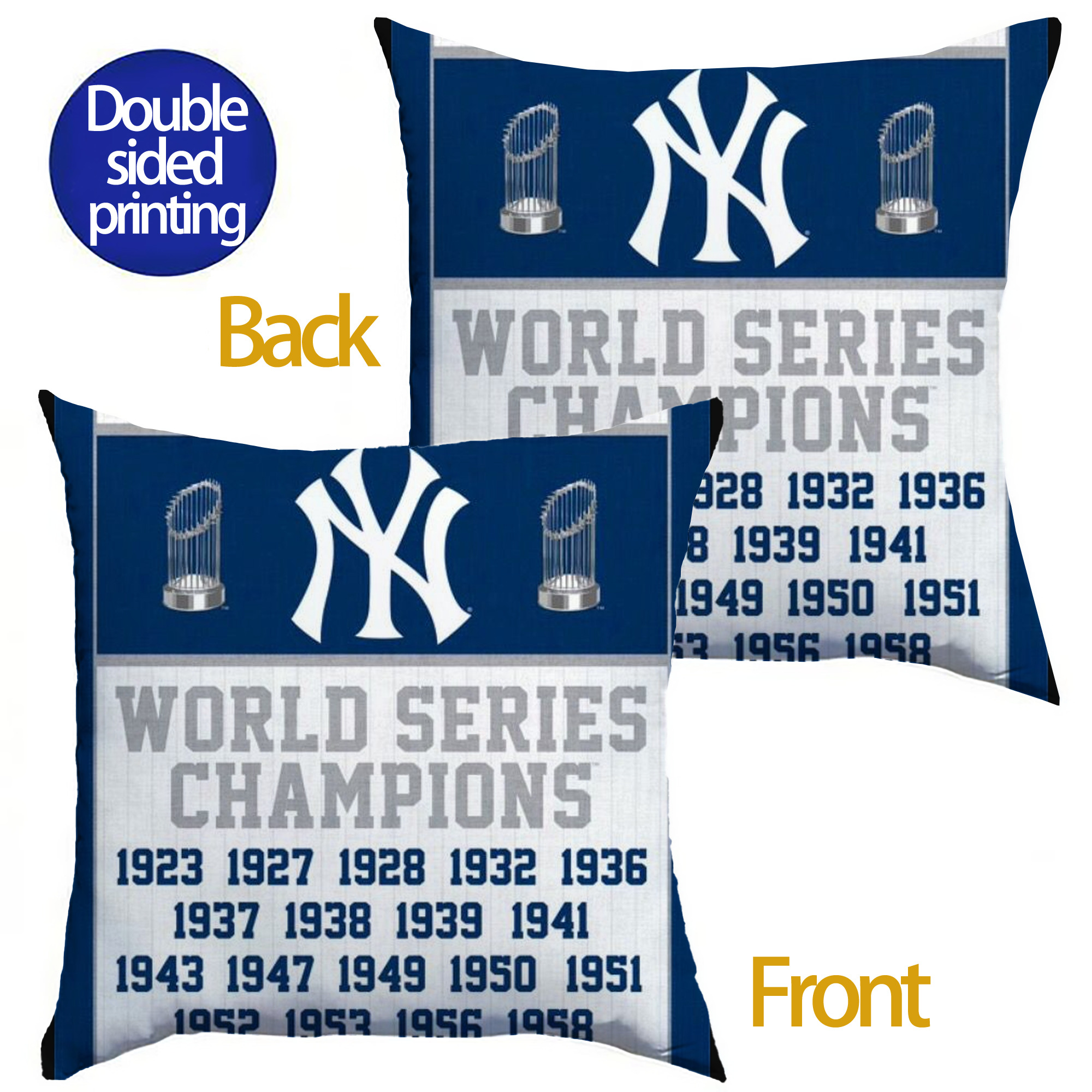 New York Yankees WS Champions Years Soft Polyester Pillow Cover With Insert – Double-Sided Design, Invisible Zipper, Durable & Breathable – Easy Care Cushion Set