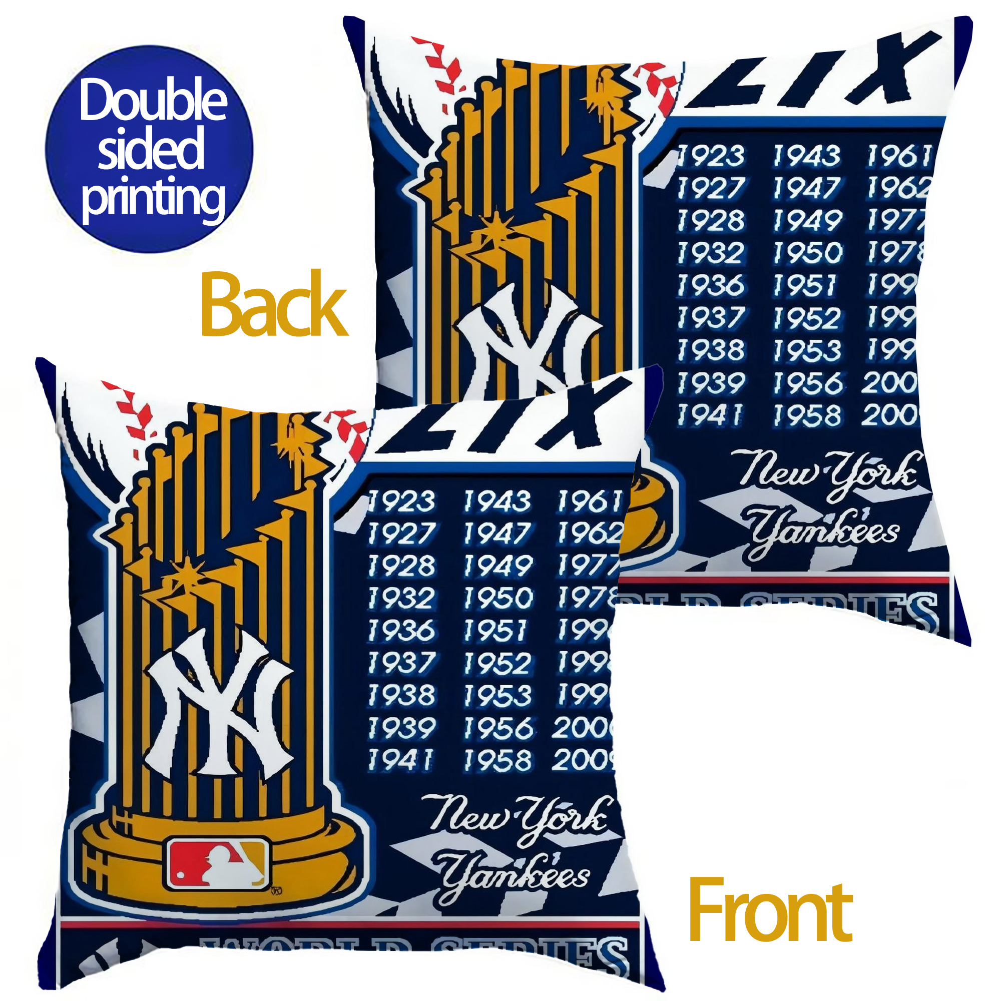 New York Yankees 108 Soft Polyester Pillow Cover With Insert – Double-Sided Design, Invisible Zipper, Durable & Breathable – Easy Care Cushion Set