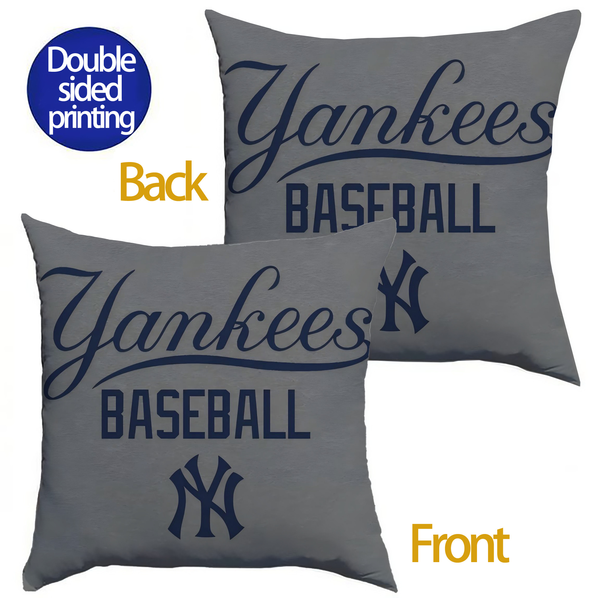 New York Yankees 147 Soft Polyester Pillow Cover With Insert – Double-Sided Design, Invisible Zipper, Durable & Breathable – Easy Care Cushion Set