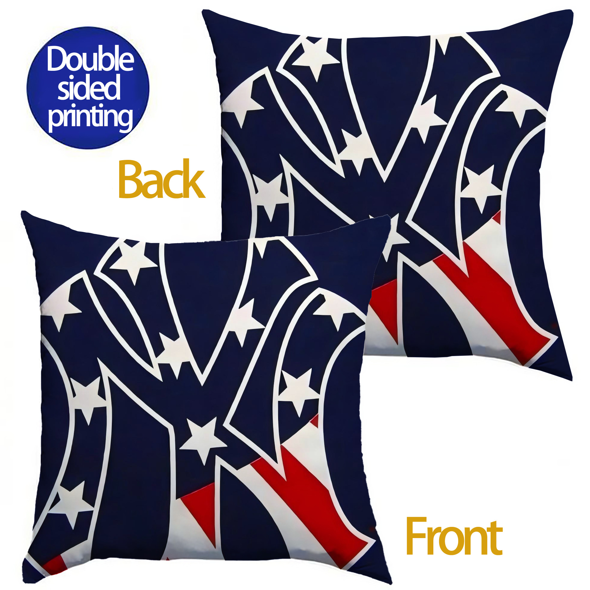 New York Yankees Logo USA Soft Polyester Pillow Cover With Insert – Double-Sided Design, Invisible Zipper, Durable & Breathable – Easy Care Cushion Set