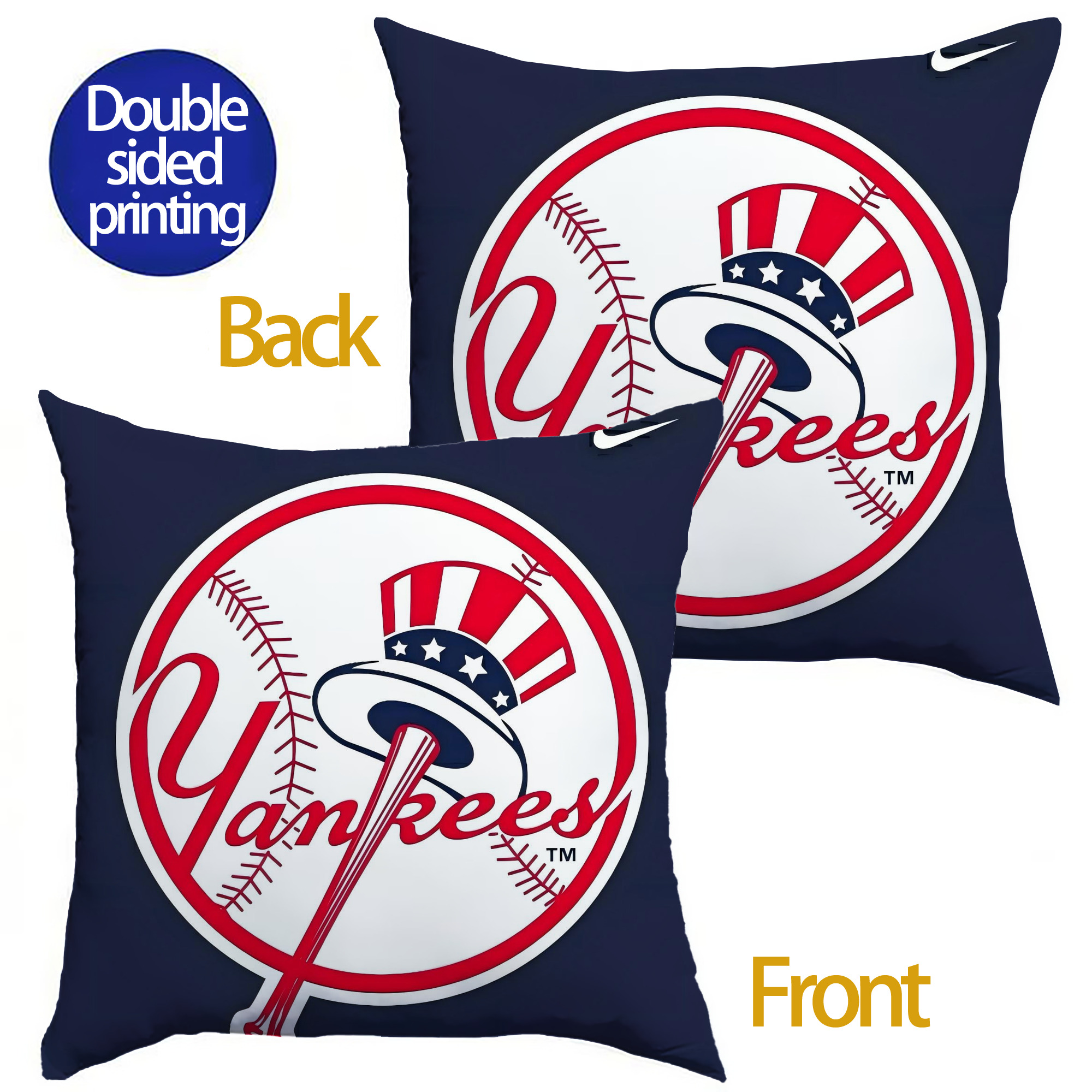 New York Yankees 157 Soft Polyester Pillow Cover With Insert – Double-Sided Design, Invisible Zipper, Durable & Breathable – Easy Care Cushion Set