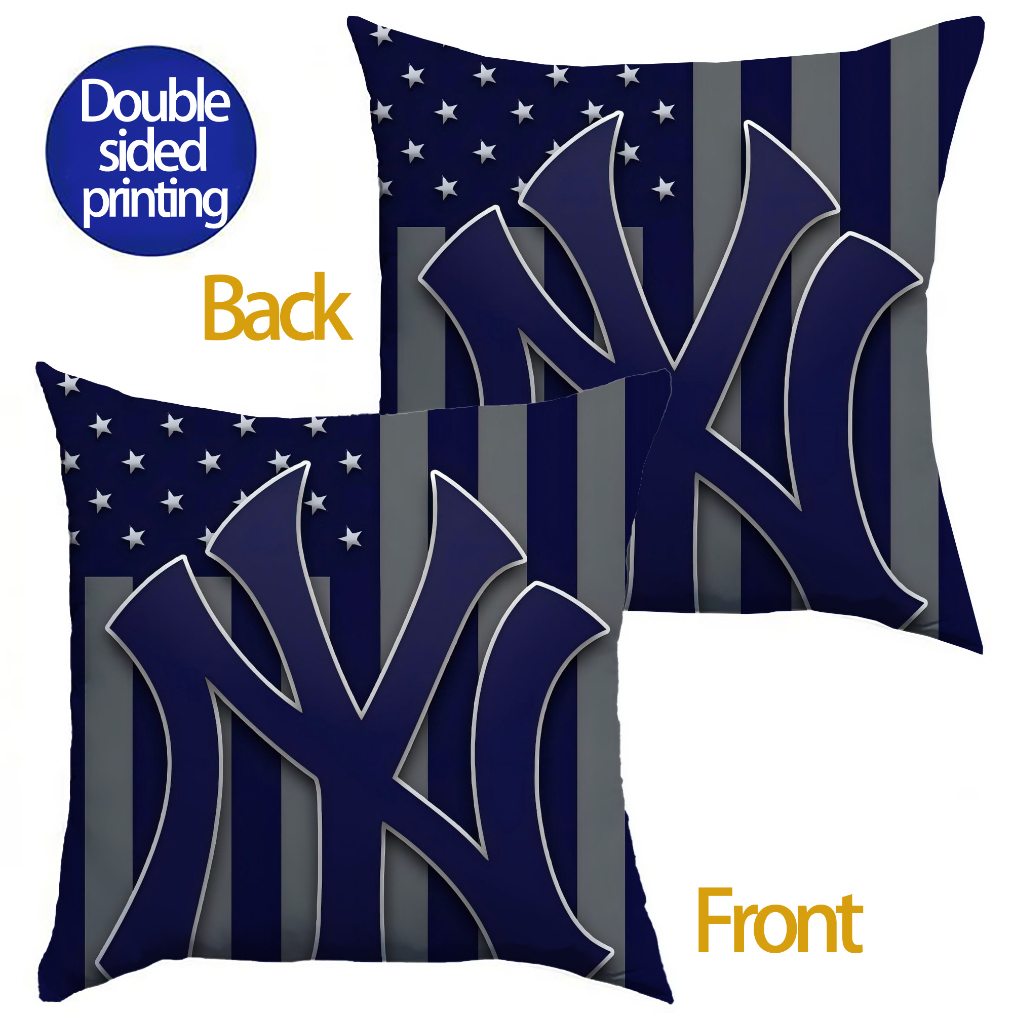New York Yankees 162 Soft Polyester Pillow Cover With Insert – Double-Sided Design, Invisible Zipper, Durable & Breathable – Easy Care Cushion Set