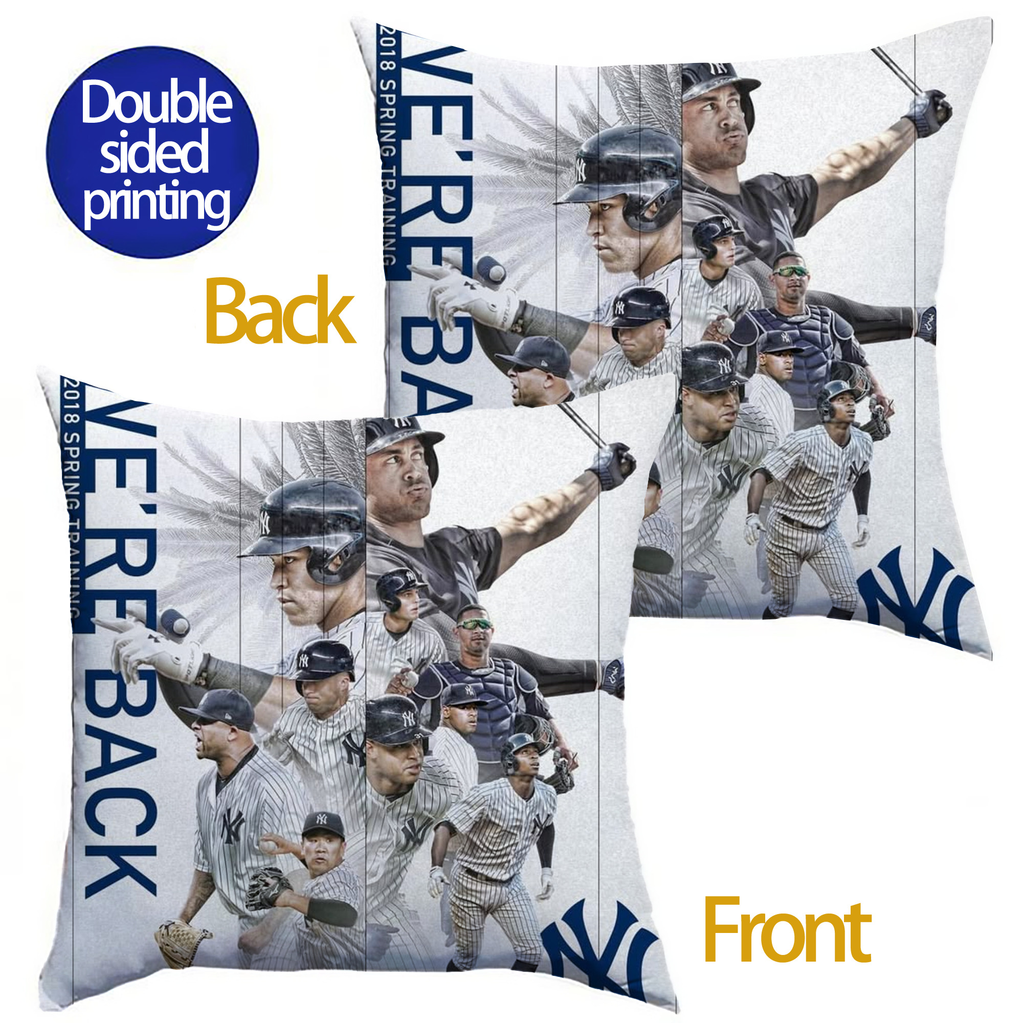 New York Yankees 109 Soft Polyester Pillow Cover With Insert – Double-Sided Design, Invisible Zipper, Durable & Breathable – Easy Care Cushion Set